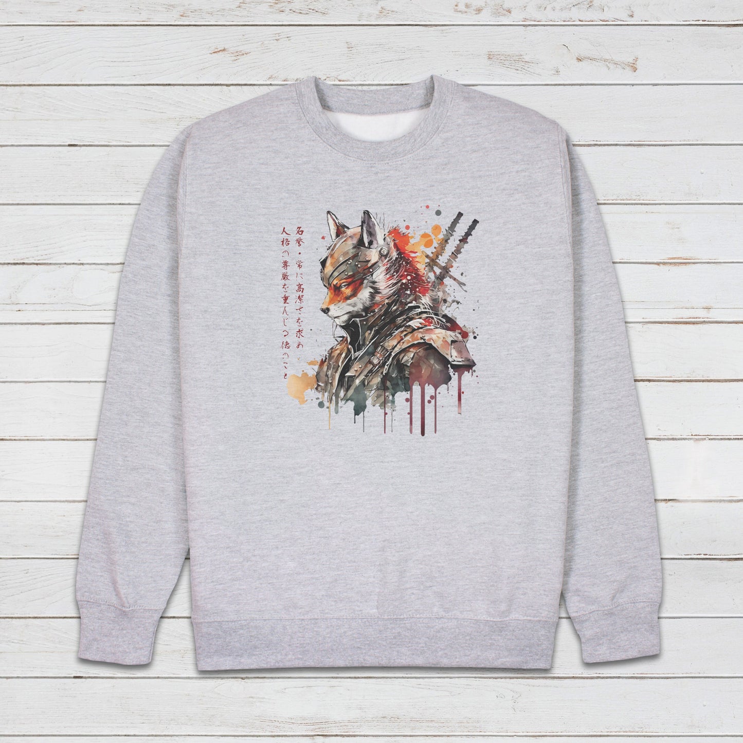 Japanese Samurai Fox Sweatshirt Bushido Honour Kitsune Japan Traditional Ukiyo-e Martial Arts Anime Manga Mens Womens Printed Jumper Top