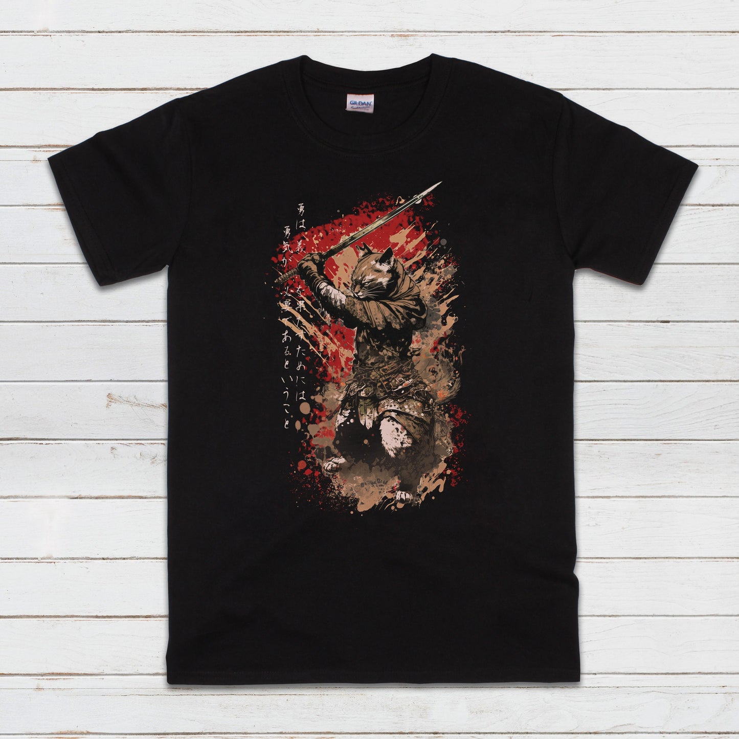 Japanese T Shirt Samurai Cat Bushido Honour Neko Ninja Japan Traditional Ukiyo-e Yoga Martial Arts Anime Manga Dojo Mens Womens Printed Tee