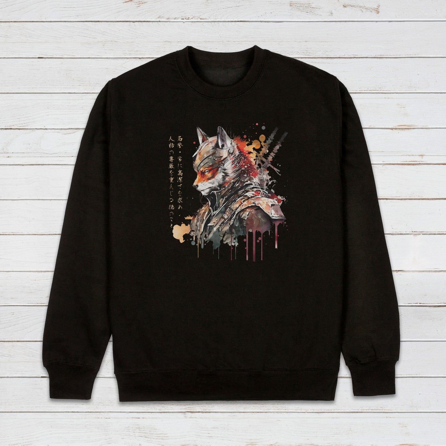 Japanese Samurai Fox Sweatshirt Bushido Honour Kitsune Japan Traditional Ukiyo-e Martial Arts Anime Manga Mens Womens Printed Jumper Top