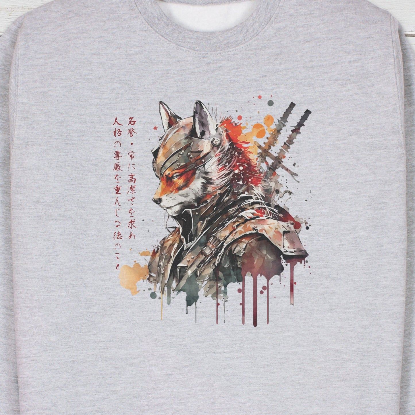 Japanese Samurai Fox Sweatshirt Bushido Honour Kitsune Japan Traditional Ukiyo-e Martial Arts Anime Manga Mens Womens Printed Jumper Top