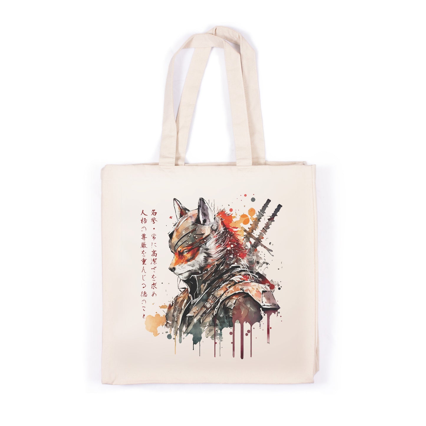 Japanese Samurai Kitsune Fox Canvas Tote Bag Ukiyo-e Traditional Art Japan Yoga Pretty Cute Gift Cotton Shopper Printed Eco Friendly Market