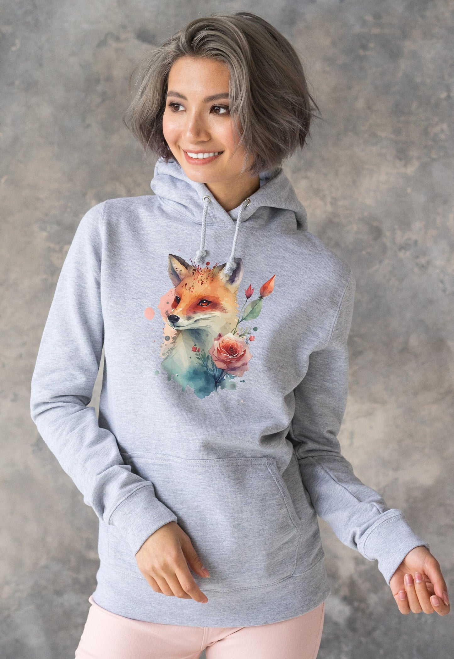 Fox Hoodie Kawaii Cute Kitsune Cub Vixen Wild Animal Nature Earth Flowers Vegan Y2K Womens Girls Printed Hooded Top Sweatshirt Sweater Gift