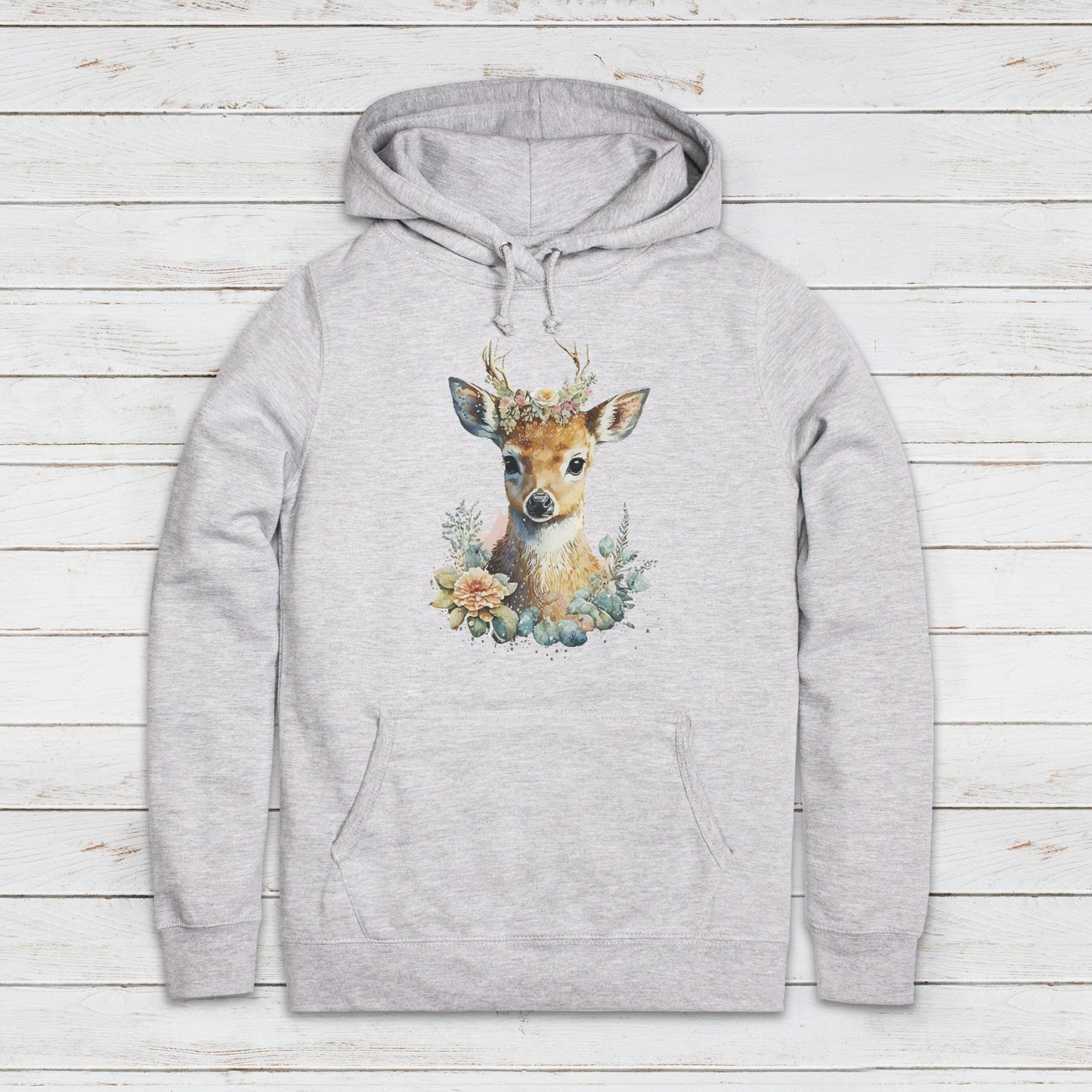 Deer Hoodie Kawaii Cute Doe Cub Fawn Wild Animal Nature Earth Flowers Vegan Y2K Womens Girls Printed Hooded Top Sweatshirt Sweater Gift