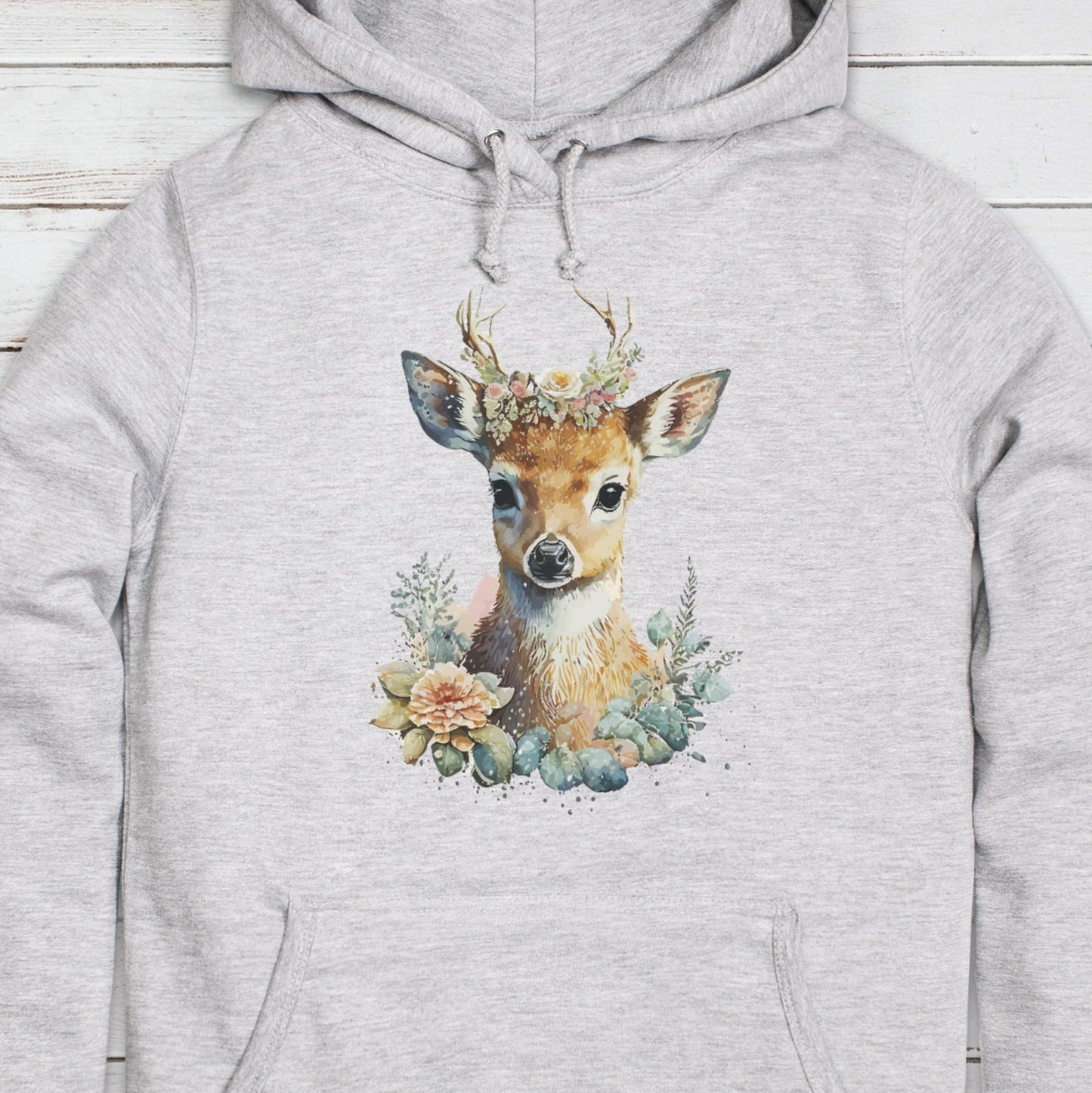 Deer Hoodie Kawaii Cute Doe Cub Fawn Wild Animal Nature Earth Flowers Vegan Y2K Womens Girls Printed Hooded Top Sweatshirt Sweater Gift