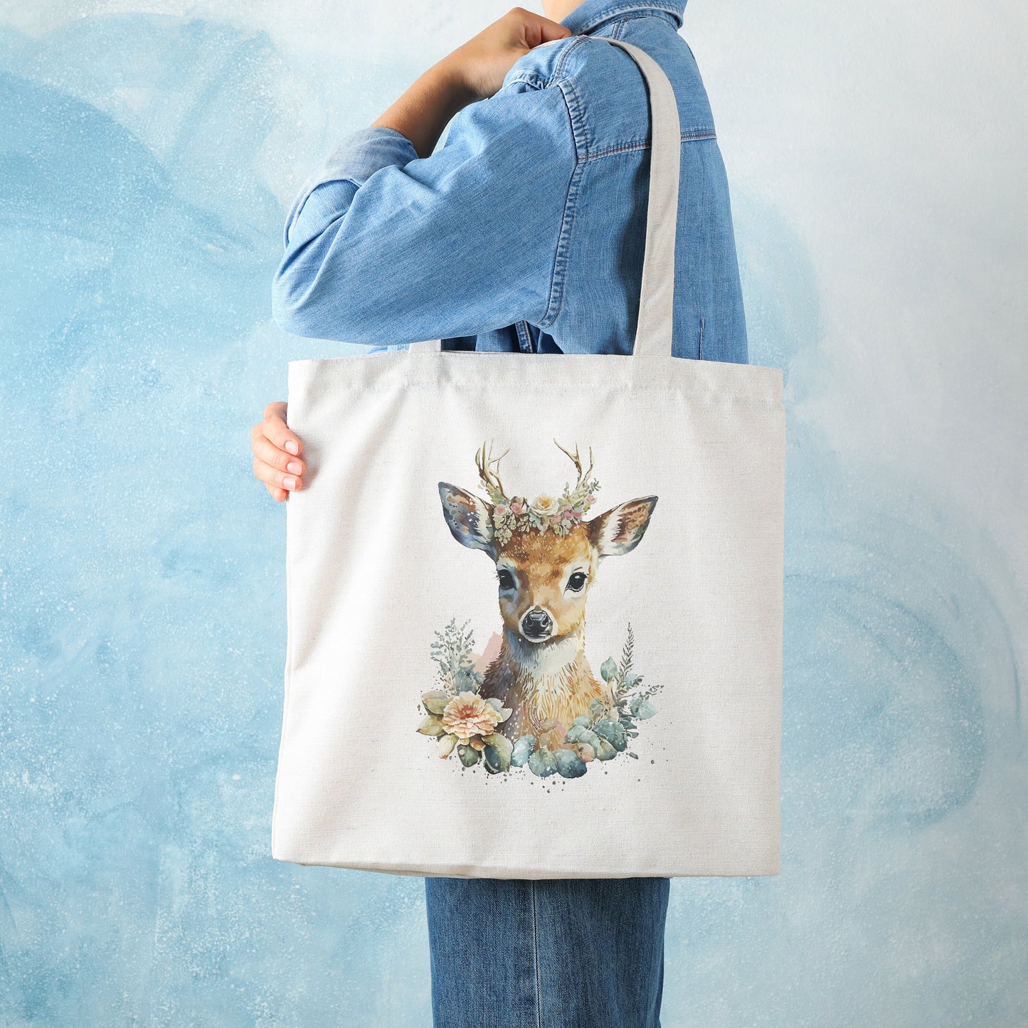 Deer Canvas Tote Bag Fawn Doe Wild Animal Nature Art Vegan Yoga Pretty Cute Kawaii Cotton Shopper Printed Eco Friendly Market Christmas Gift