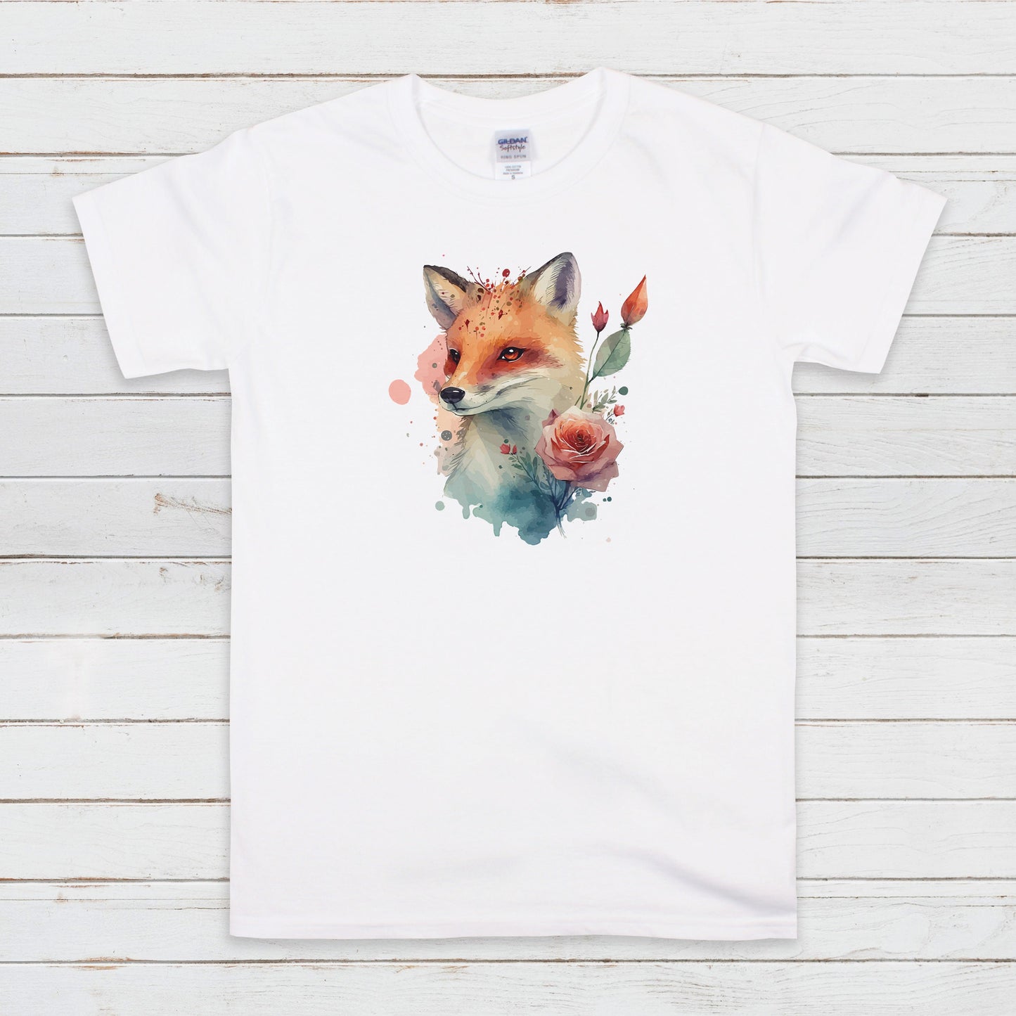Fox T Shirt Kawaii Cute Kitsune Cub Vixen Wild Animal Nature Earth Flowers Vegan Y2K Pretty Watercolour Art Womens Mens Printed Tee Top Gift