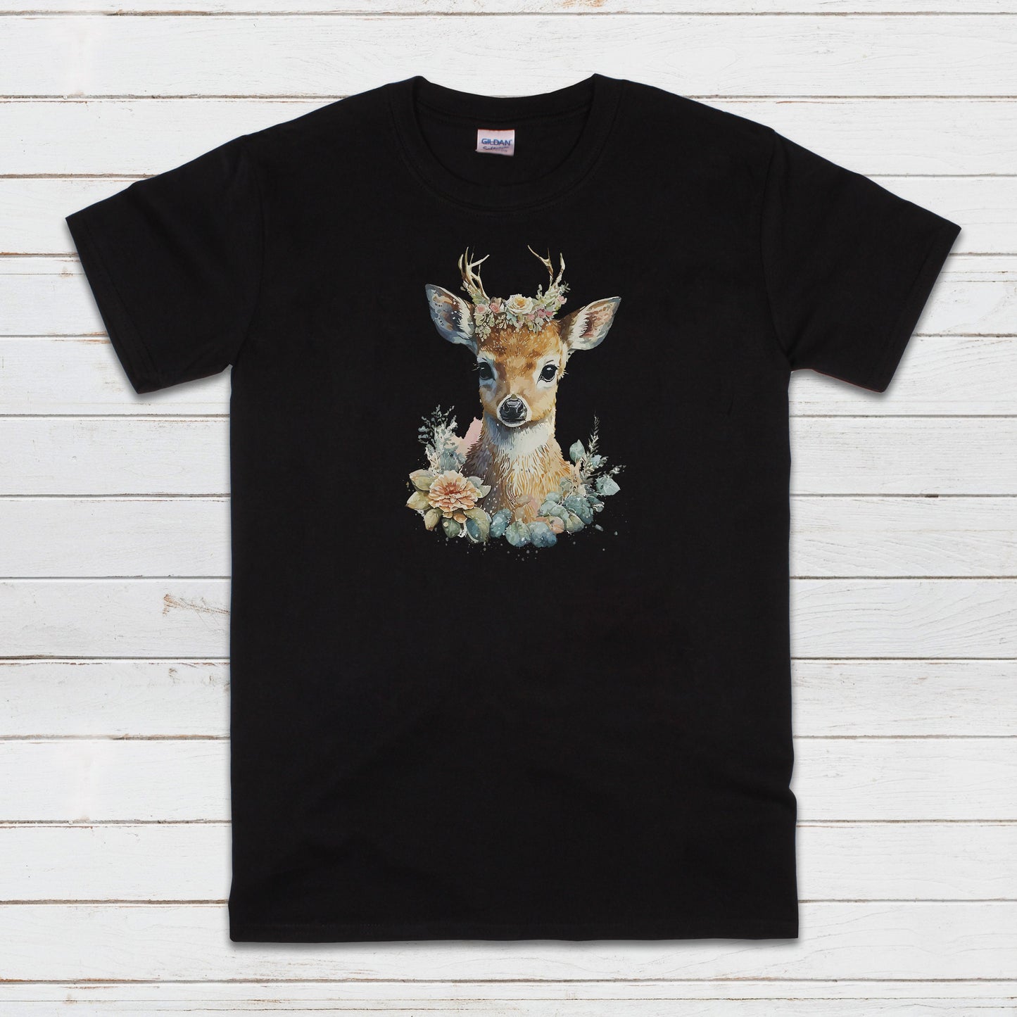 Deer T Shirt Kawaii Cute Fawn Doe Wild Baby Animal Nature Earth Reindeer Vegan Y2K Pretty Watercolour Art Womens Mens Printed Tee Top Gift