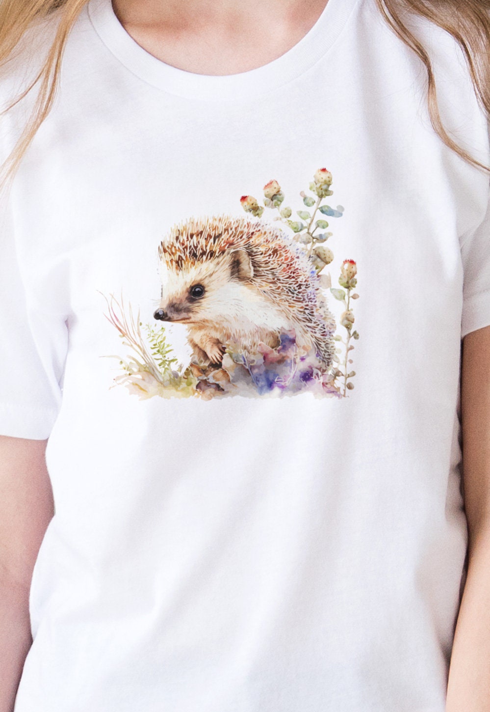 Hedgehog T Shirt Kawaii Cute Wild Baby Animal Cub Nature Earth Flowers Vegan Y2K Pretty Watercolour Art Womens Mens Printed Tee Top Gift