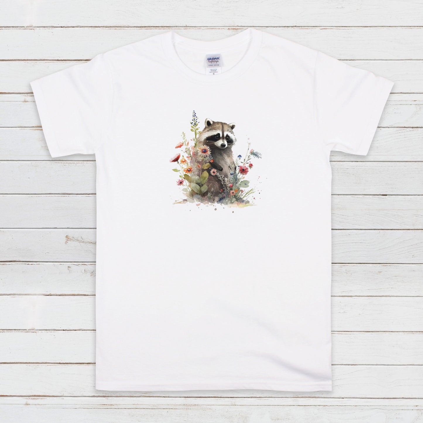 Racoon T Shirt Kawaii Cute Wild Baby Animal Cub Nature Earth Badger Vegan Y2K Trash Panda Watercolour Art Womens Mens Printed Tee Top Gift