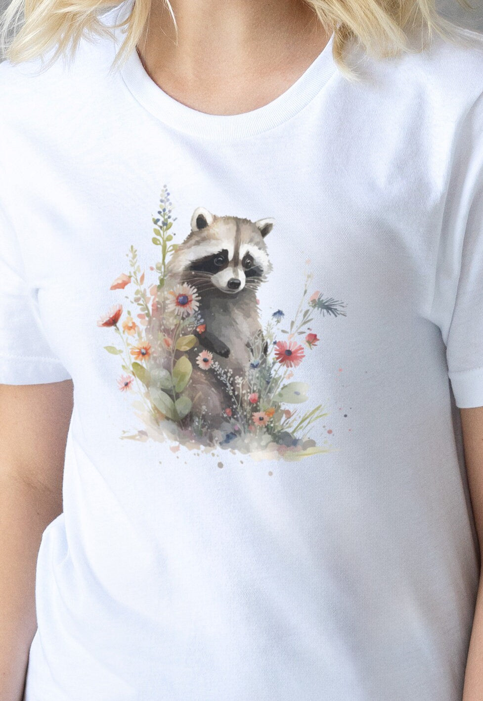 Racoon T Shirt Kawaii Cute Wild Baby Animal Cub Nature Earth Badger Vegan Y2K Trash Panda Watercolour Art Womens Mens Printed Tee Top Gift