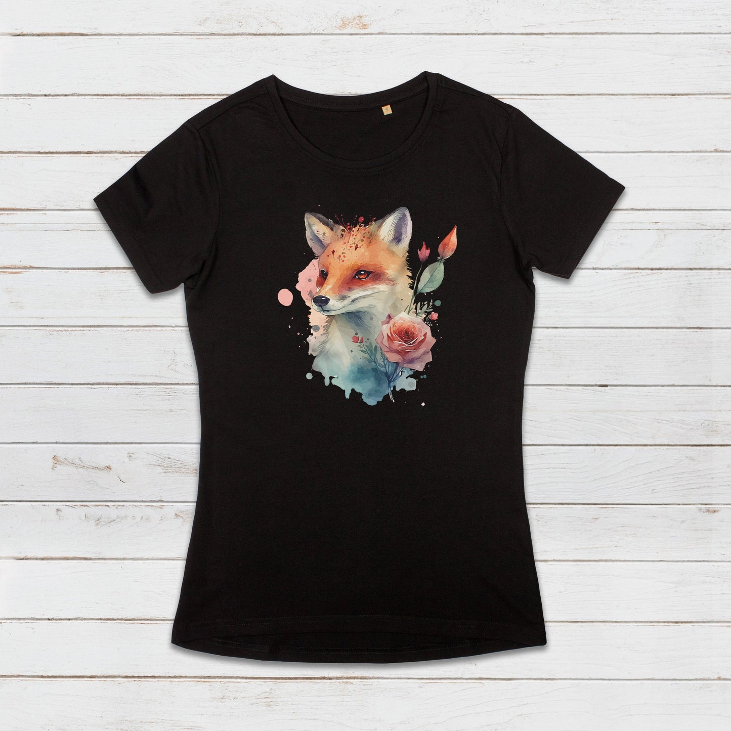 Fox T Shirt Kawaii Cute Kitsune Cub Vixen Wild Animal Nature Earth Flowers Vegan Y2K Pretty Watercolour Art Womens Girls Printed Tee Gift