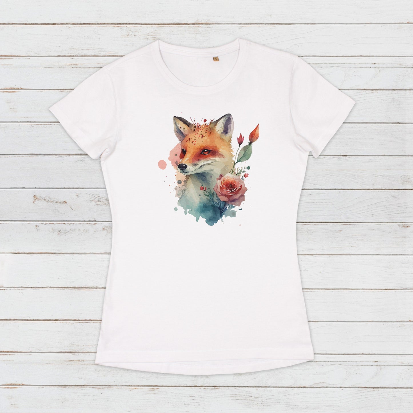 Fox T Shirt Kawaii Cute Kitsune Cub Vixen Wild Animal Nature Earth Flowers Vegan Y2K Pretty Watercolour Art Womens Girls Printed Tee Gift