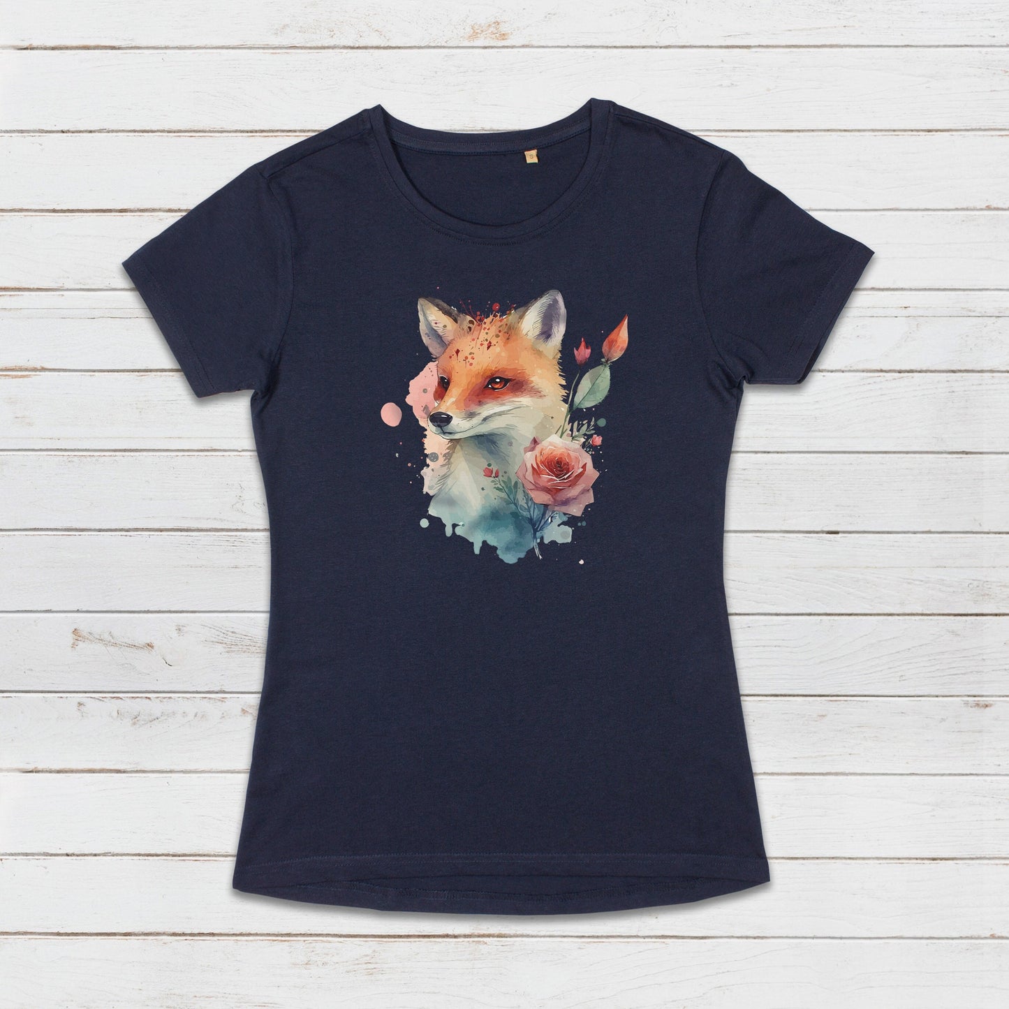 Fox T Shirt Kawaii Cute Kitsune Cub Vixen Wild Animal Nature Earth Flowers Vegan Y2K Pretty Watercolour Art Womens Girls Printed Tee Gift