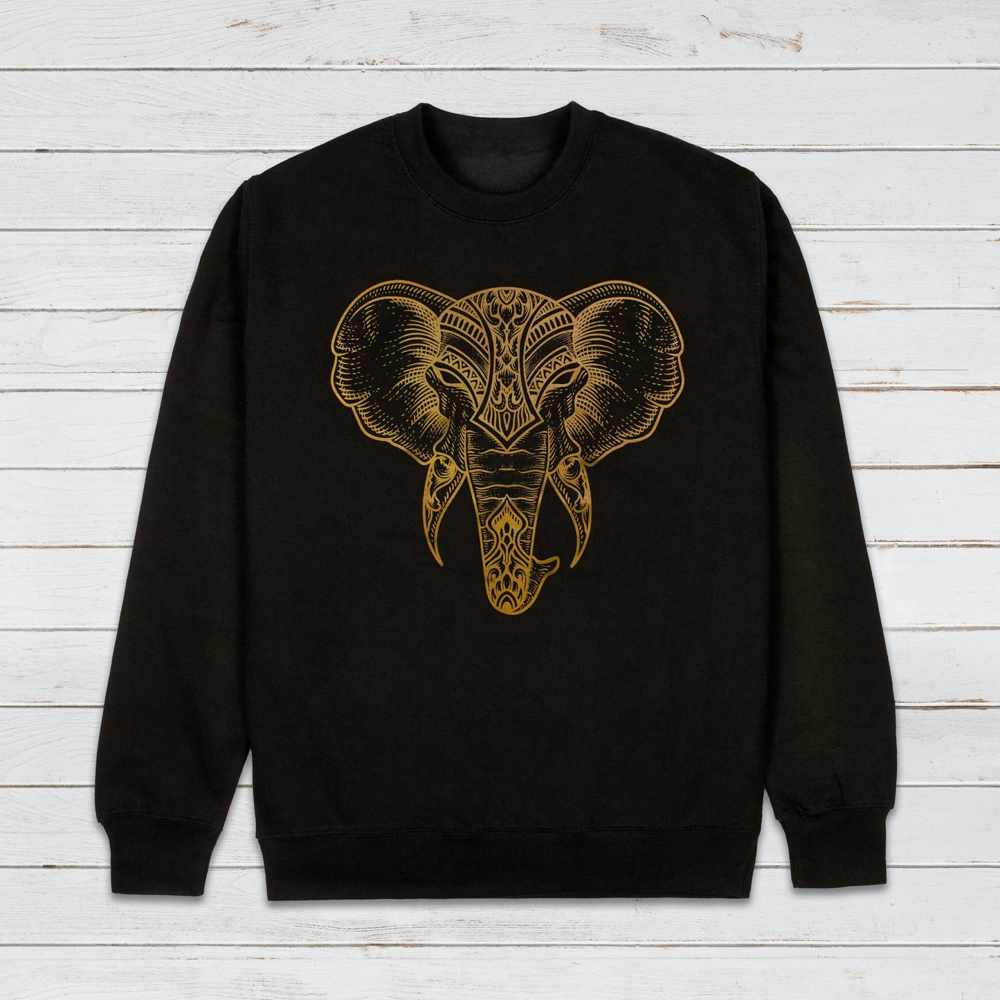 Elephant Art Sweatshirt Traditional Indian Henna Tattoo Gold Print Yoga Inspirational Lotus Mandala Hindu Printed Womens Mens Jumper Top