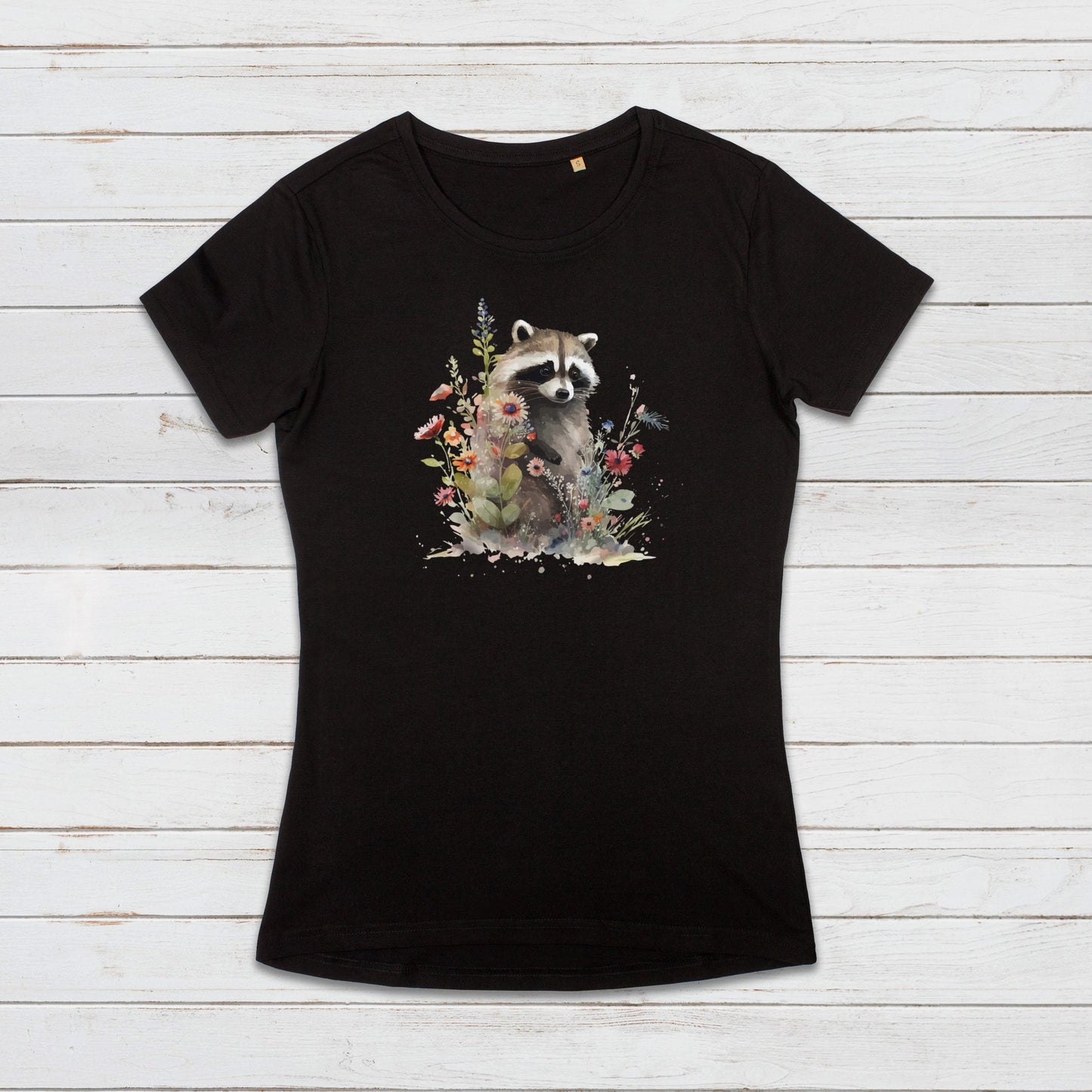Racoon T Shirt Kawaii Cute Wild Baby Animal Cub Nature Earth Badger Vegan Y2K Trash Panda Watercolour Art Womens Girls Printed Tee Top Gift