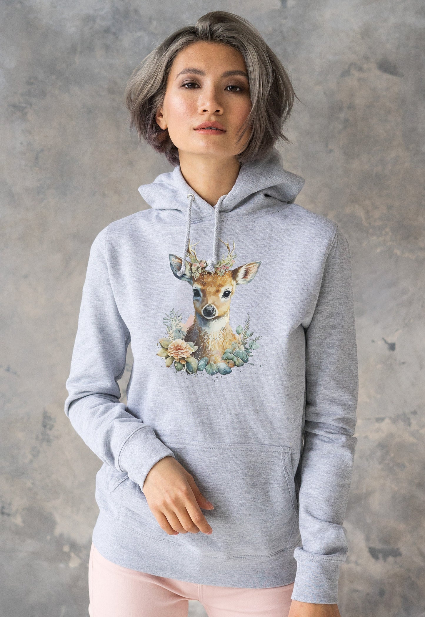 Deer Hoodie Kawaii Cute Doe Cub Fawn Wild Animal Nature Earth Flowers Vegan Y2K Womens Girls Printed Hooded Top Sweatshirt Sweater Gift