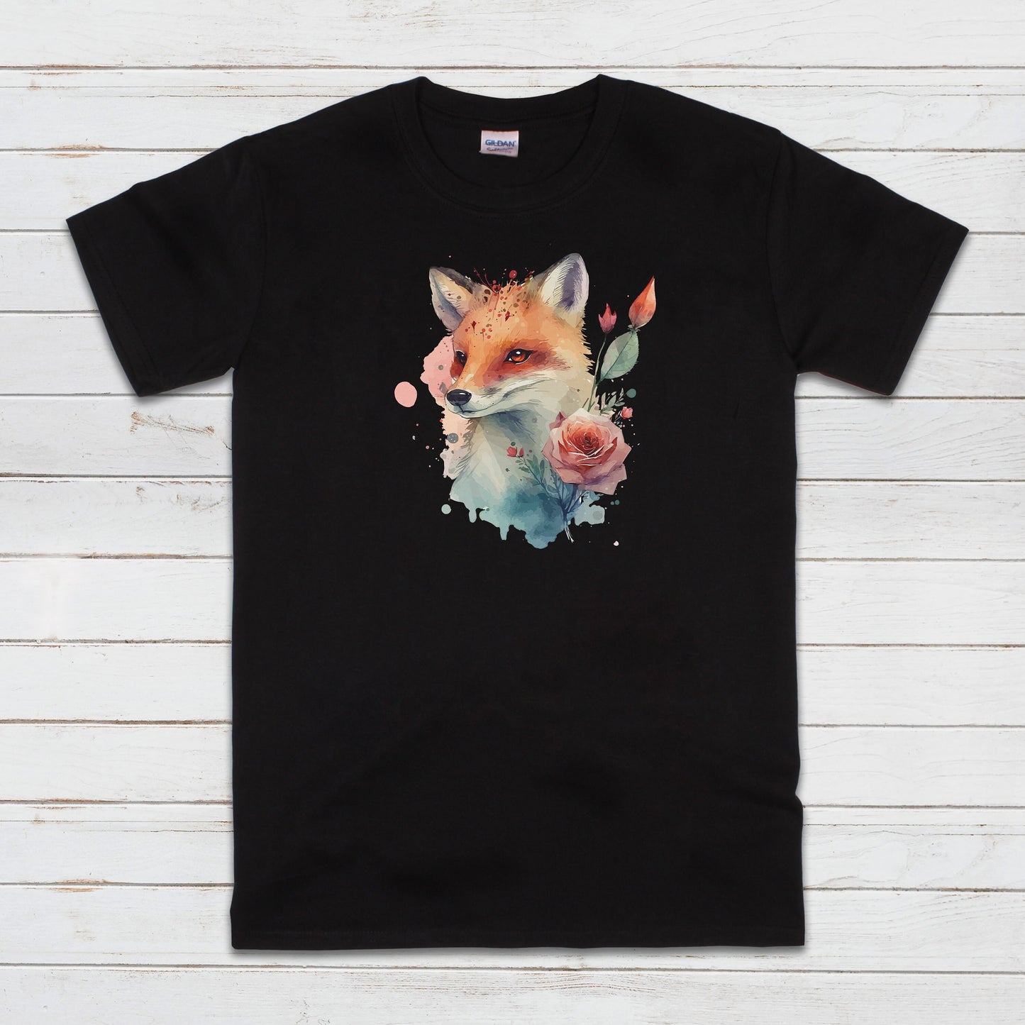 Fox T Shirt Kawaii Cute Kitsune Cub Vixen Wild Animal Nature Earth Flowers Vegan Y2K Pretty Watercolour Art Womens Mens Printed Tee Top Gift