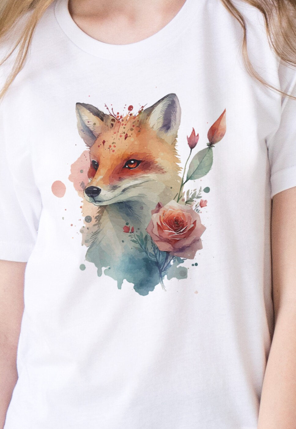 Fox T Shirt Kawaii Cute Kitsune Cub Vixen Wild Animal Nature Earth Flowers Vegan Y2K Pretty Watercolour Art Womens Mens Printed Tee Top Gift