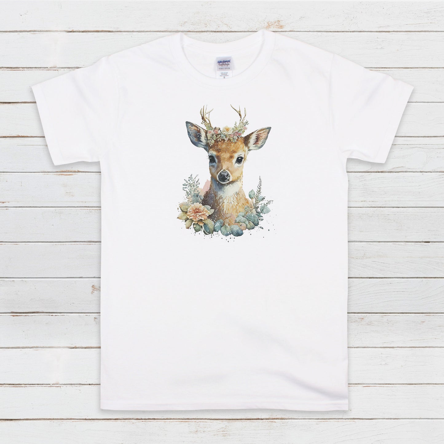 Deer T Shirt Kawaii Cute Fawn Doe Wild Baby Animal Nature Earth Reindeer Vegan Y2K Pretty Watercolour Art Womens Mens Printed Tee Top Gift
