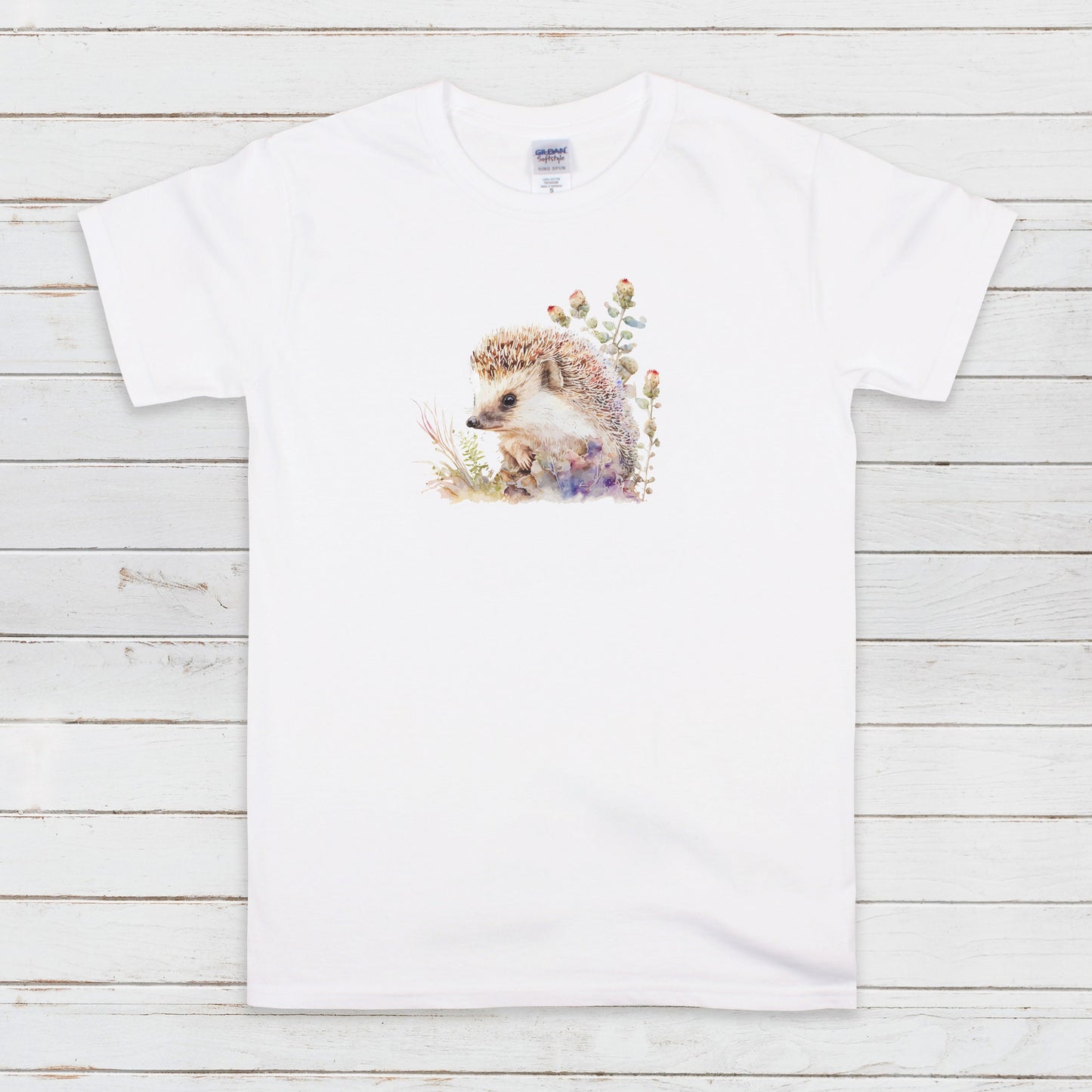 Hedgehog T Shirt Kawaii Cute Wild Baby Animal Cub Nature Earth Flowers Vegan Y2K Pretty Watercolour Art Womens Mens Printed Tee Top Gift