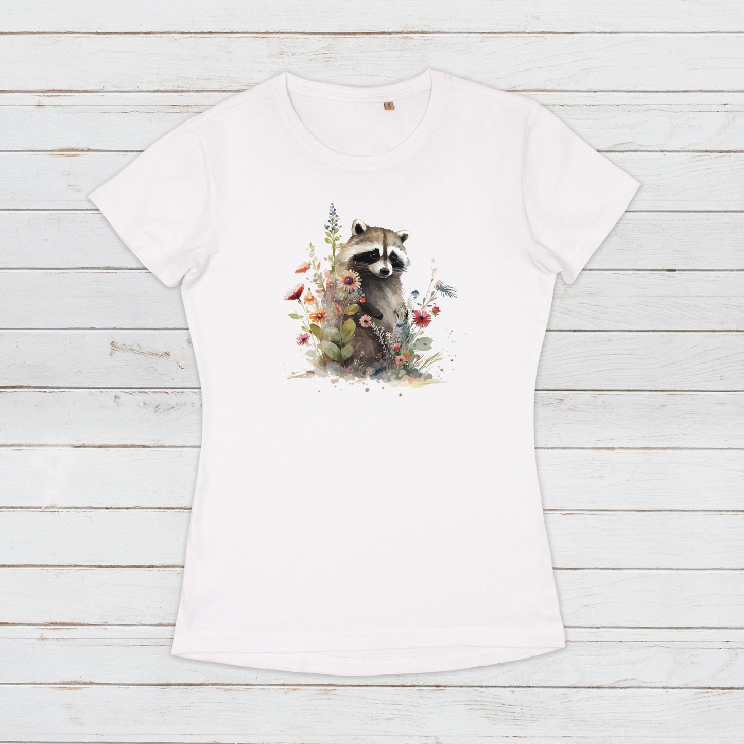 Racoon T Shirt Kawaii Cute Wild Baby Animal Cub Nature Earth Badger Vegan Y2K Trash Panda Watercolour Art Womens Girls Printed Tee Top Gift