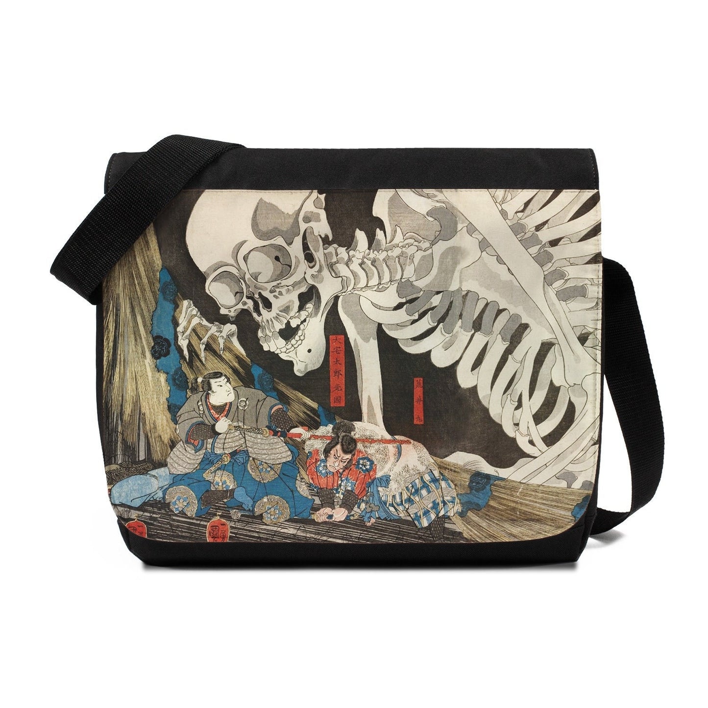 Japanese Ukiyo-e Messenger Bag Woodblock Art Kuniyoshi Mitsukuni and the Skeleton Specter Womens Mens Printed Cross Body Shoulder Bag