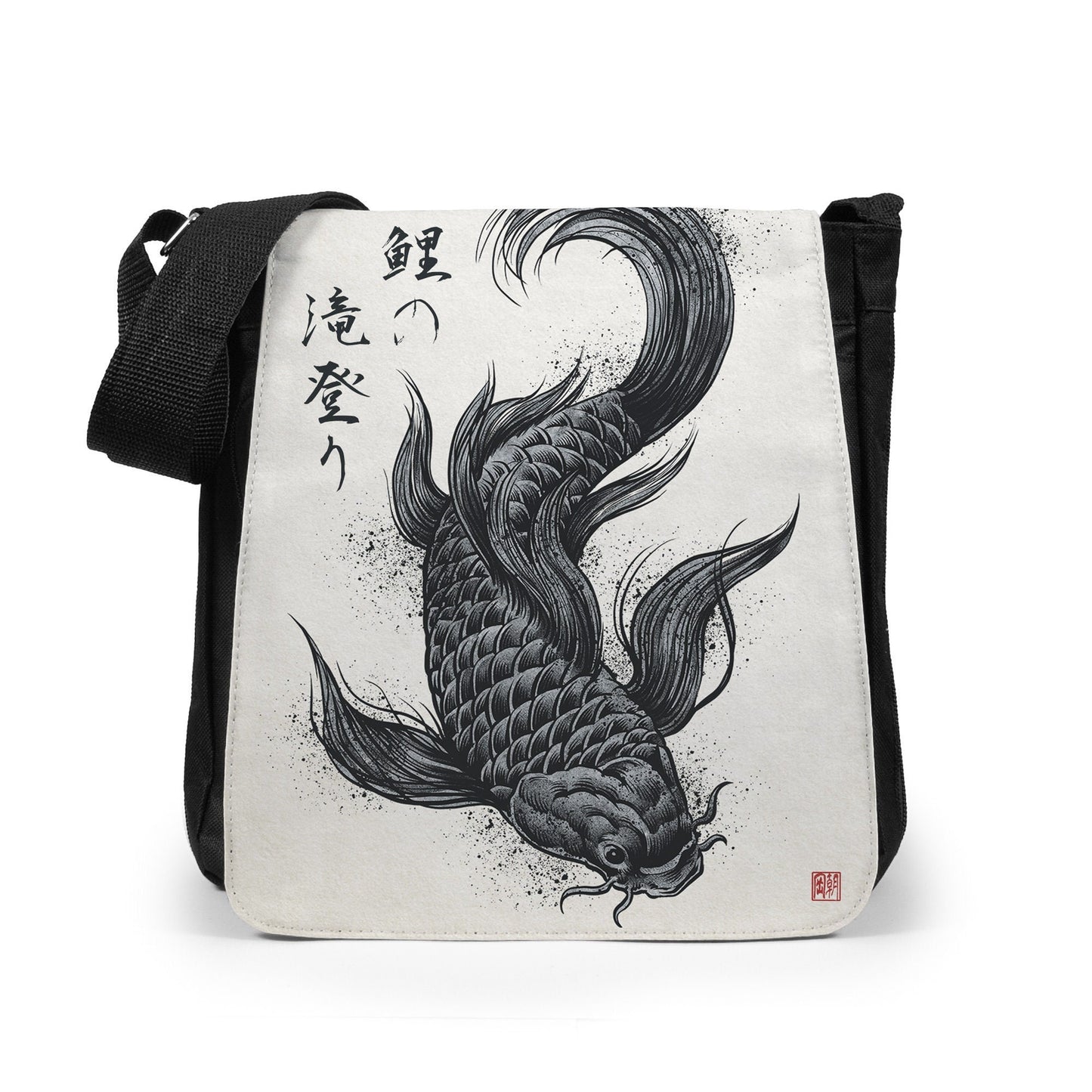 Japanese Koi Carp Ukiyo-e Reporter Tablet Bag Woodblock Art Fish Tattoo Monster Gyotaku Bushido Womens Mens Printed Cross Body Shoulder
