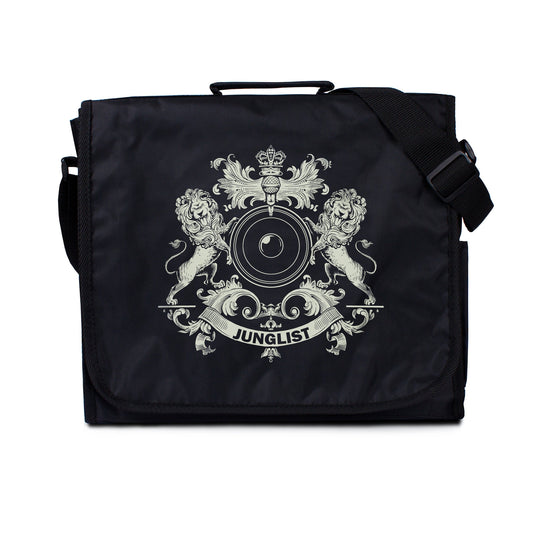 Junglist Record Bag Massive Drum and Bass & Neurofunk Coat of Arms Heraldry Lion LP Vinyl Amen Break DnB Rave Records Messenger Shoulder Bag