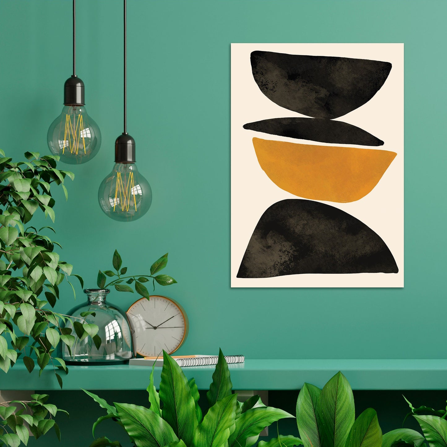Abstract Art Print Poster Wall Home Decor Modern Contemporary Brown Black Calm Shapes Unique Scandi Beautiful Minimal Organic Mid-century