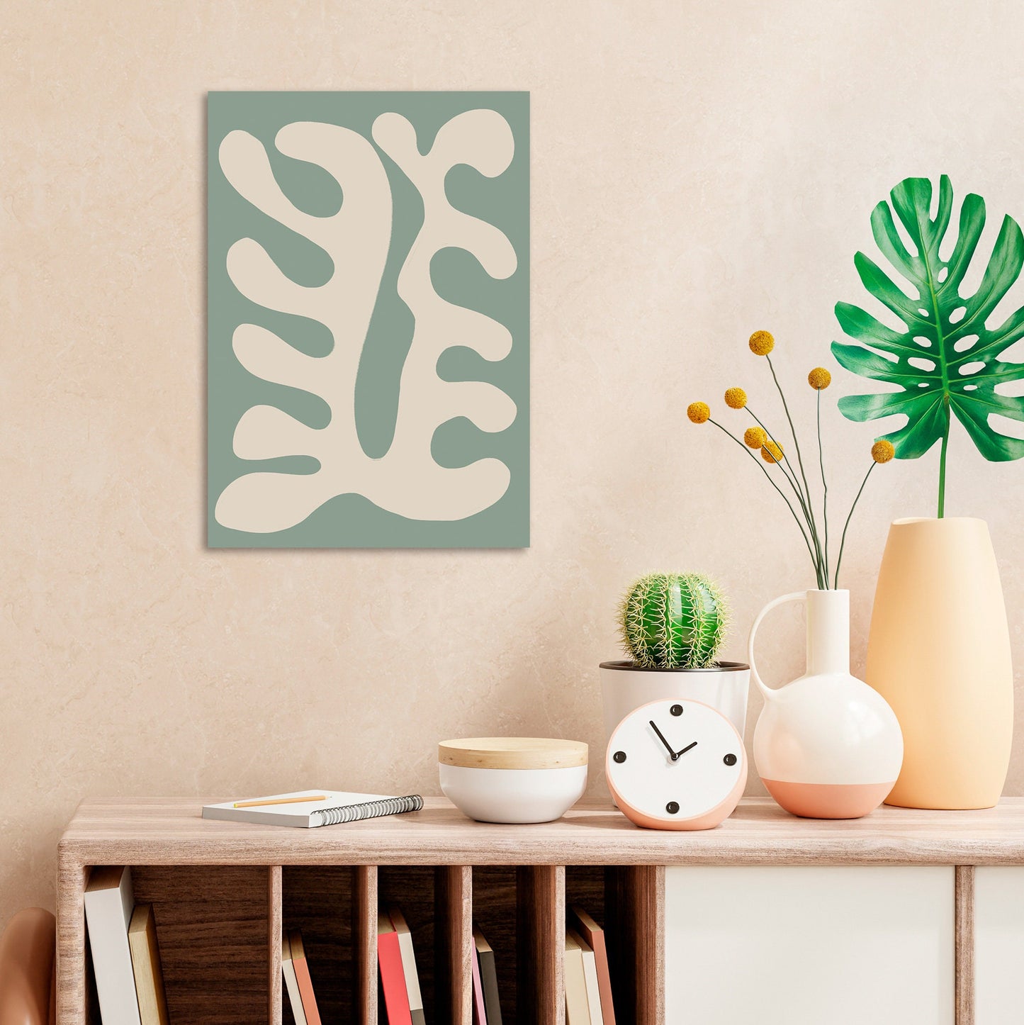 Abstract Art Print Poster Wall Home Decor Modern Contemporary Green Matisse Leaf Cut-out Original Unique Minimal Organic Boho Mid-century