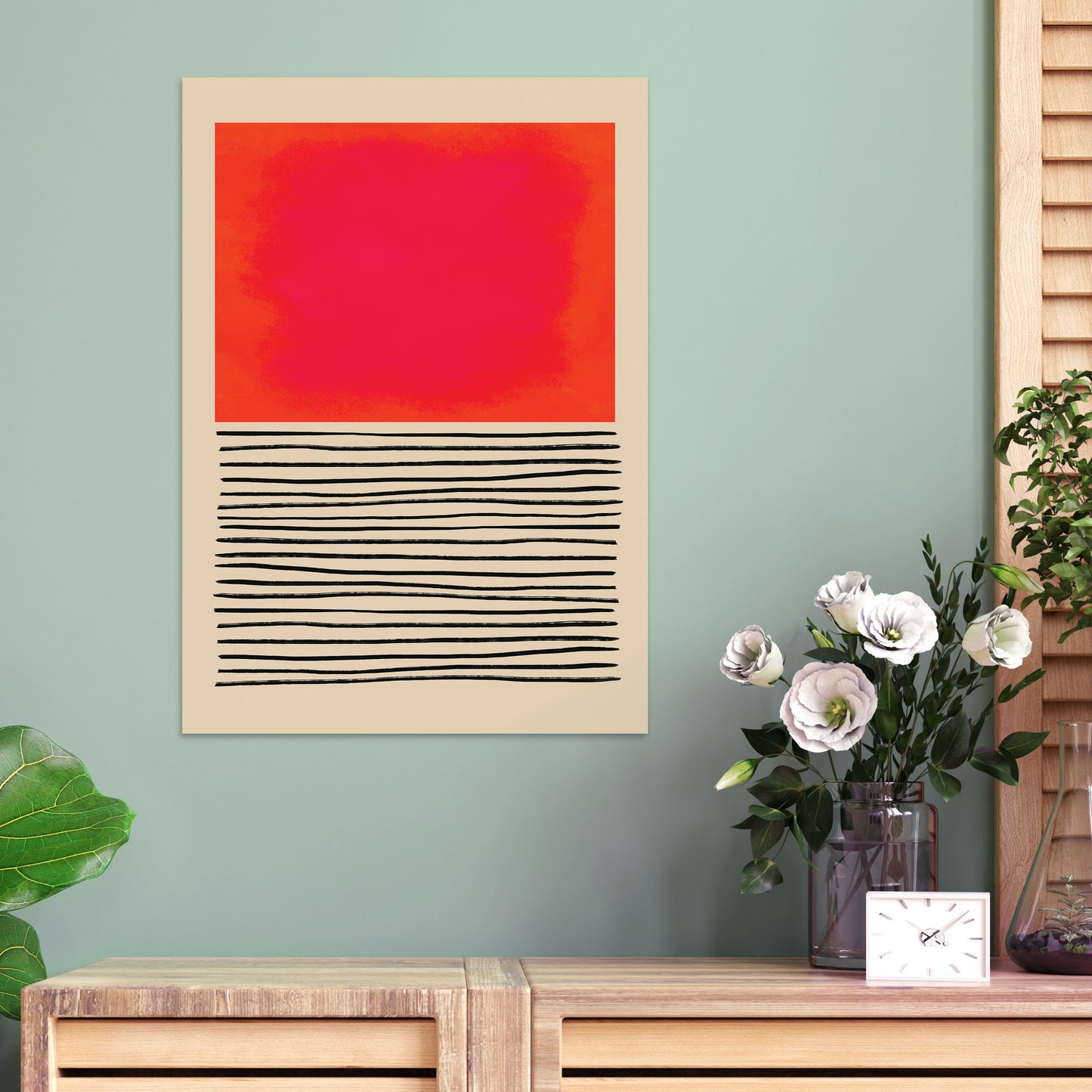 Abstract Art Print Poster Wall Home Decor Modern Contemporary Pink Red Shapes Lines Colorful Unique Hand-drawn Beautiful Minimal Mid-century