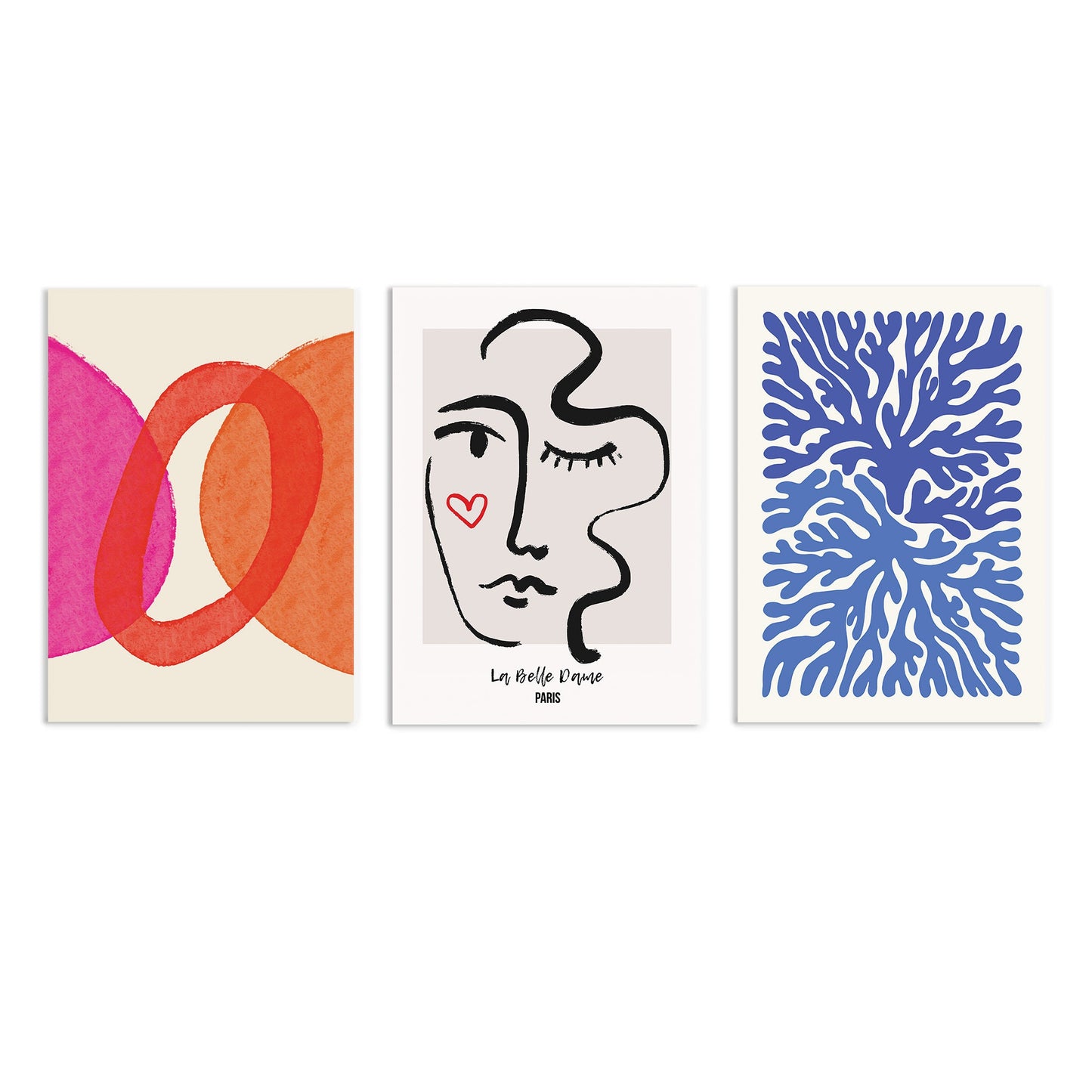 Set of 3 Three Abstract Art Print Posters Wall Home Decor Modern Contemporary Handdrawn Shapes Colorful Scandi Beautiful Minimal Mid-century