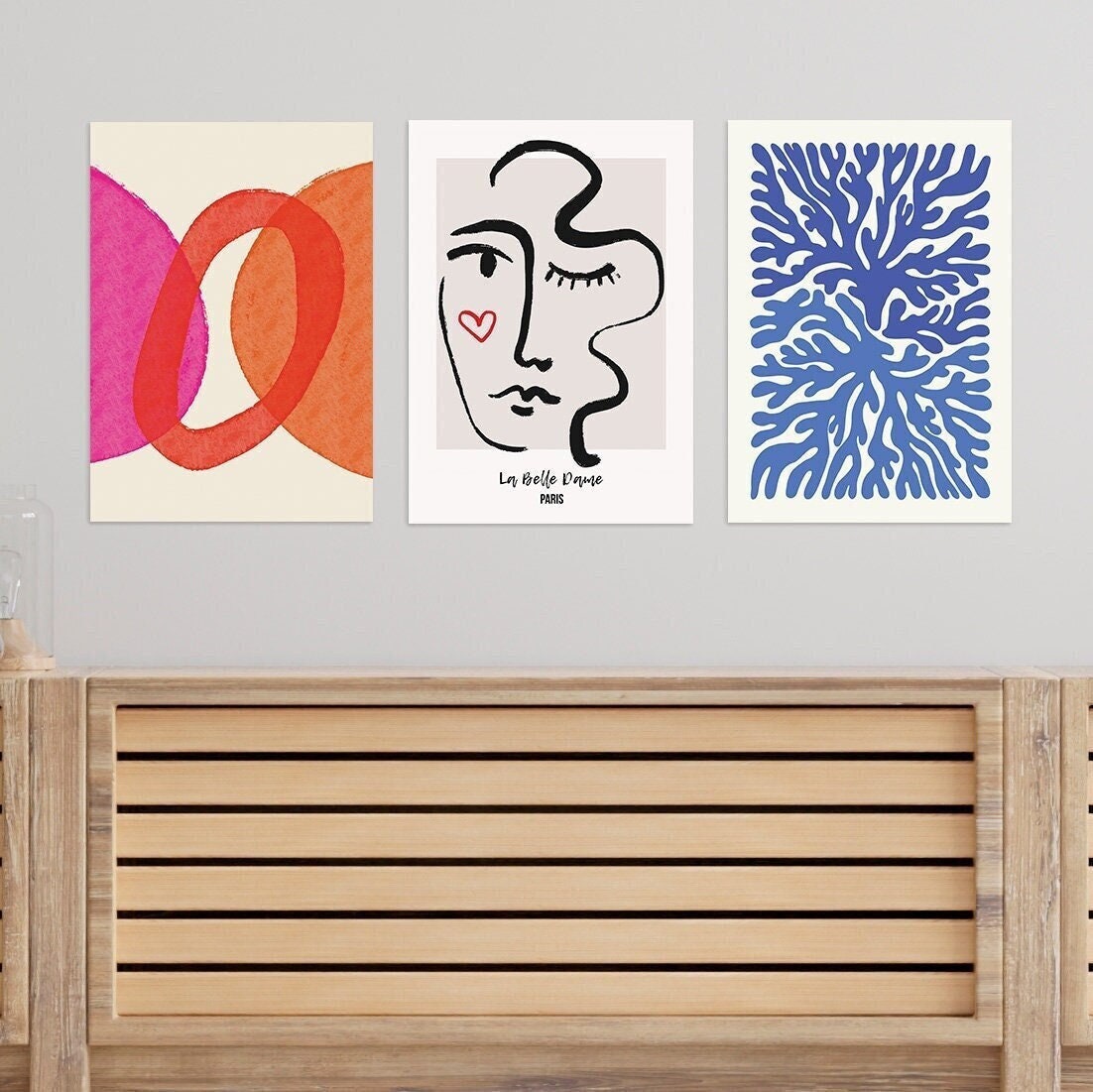 Set of 3 Three Abstract Art Print Posters Wall Home Decor Modern Contemporary Handdrawn Shapes Colorful Scandi Beautiful Minimal Mid-century