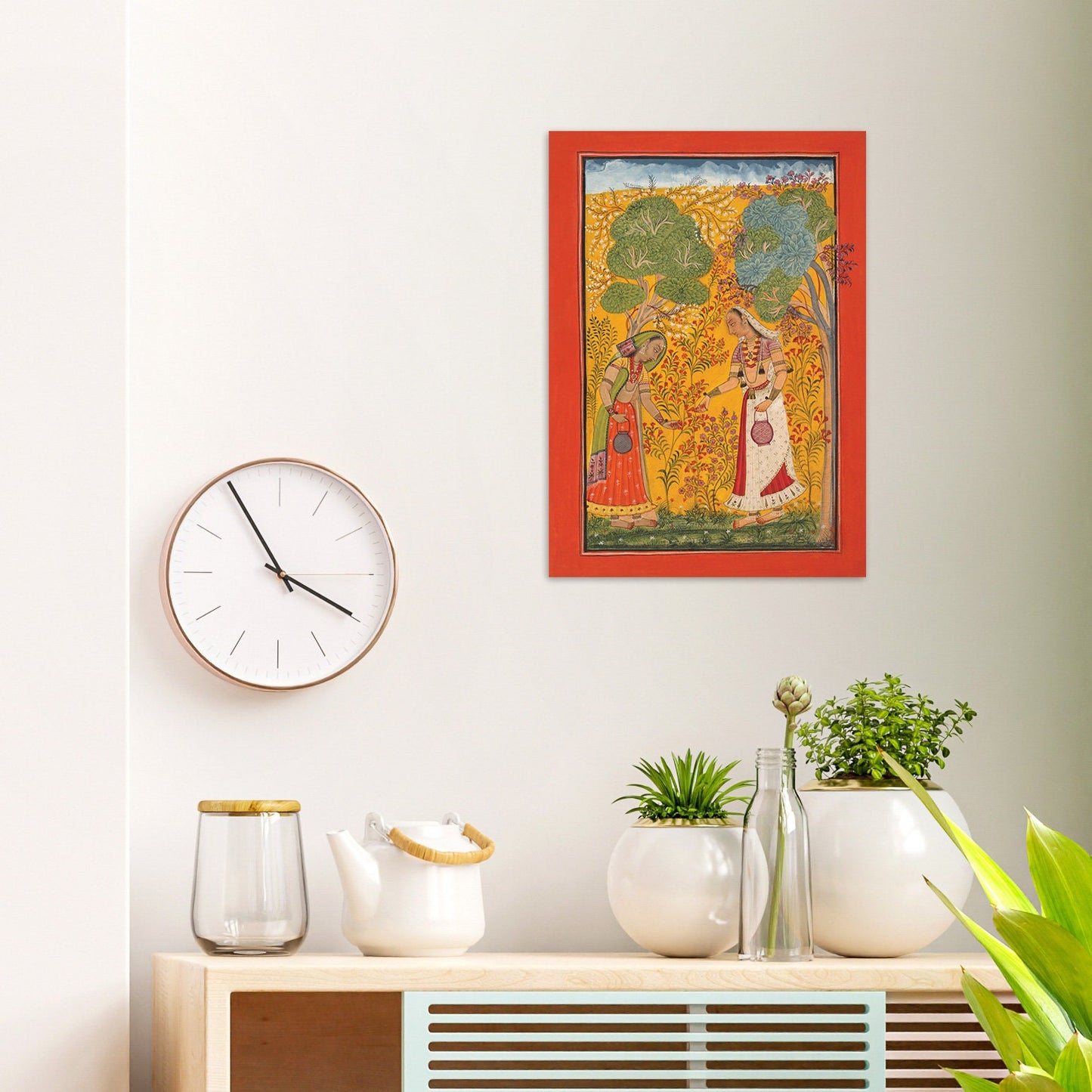Indian Art Vintage Print Poster Antique Vasanti Ragini Mehndi Henna Spring Hindu Ragamala Punjab India Painting Beautiful Flower Garden Rani