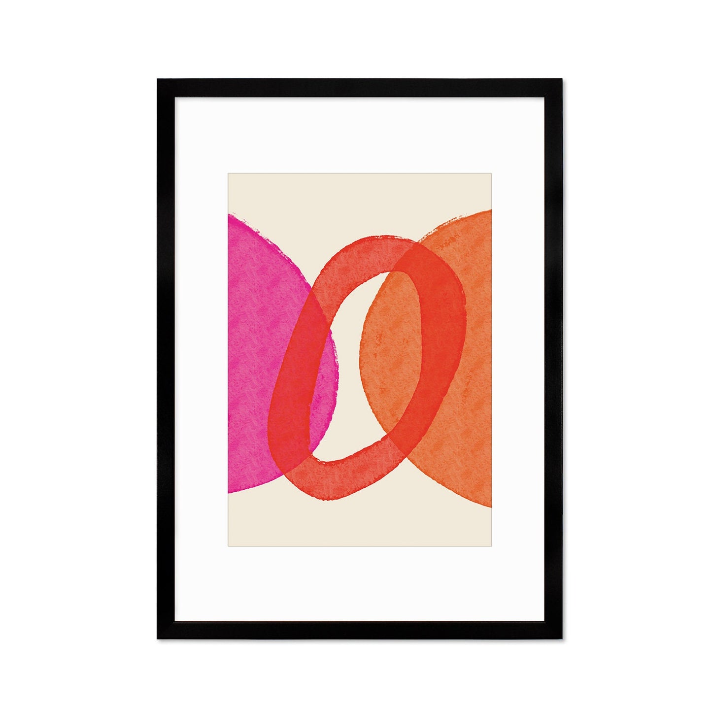 Framed Abstract Art Print Poster Wall Home Decor Modern Contemporary Pink Red Circle Shapes Colorful Unique Pretty Minimal Mid-century A3
