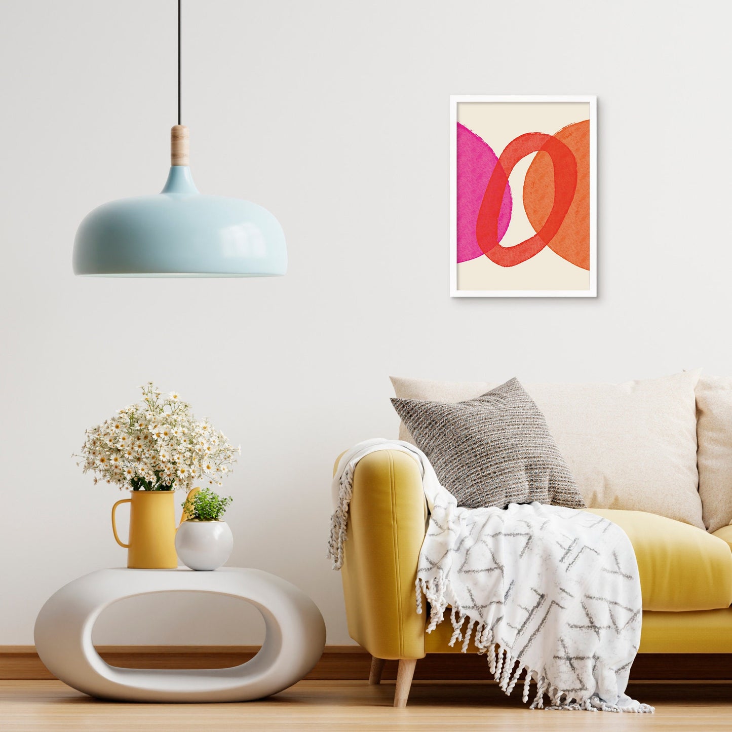 Framed Abstract Art Print Poster Wall Home Decor Modern Contemporary Pink Red Circle Shapes Colorful Unique Pretty Minimal Mid-century A3