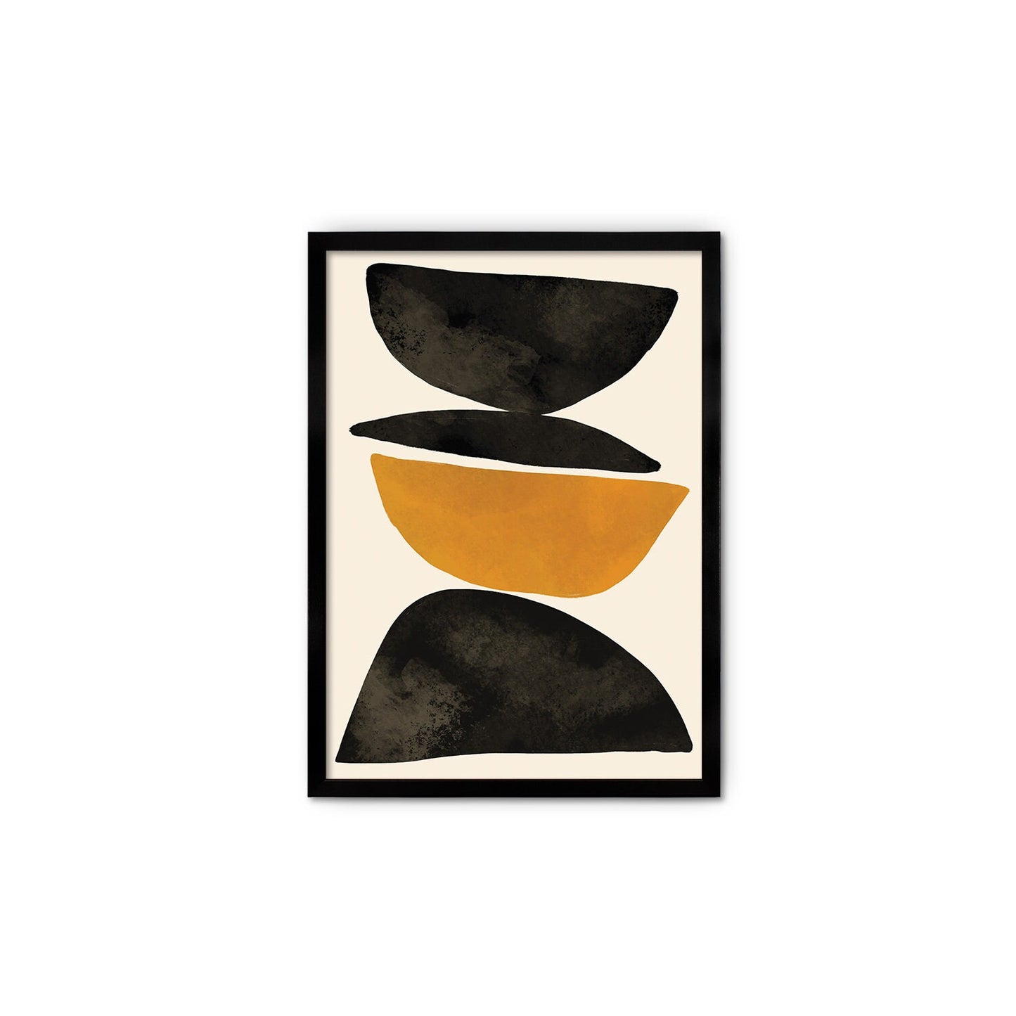 Framed Abstract Art Print Poster Wall Home Decor Modern Contemporary Brown Gold Black Calm Shapes Unique Beautiful Minimal Cairn Mid-century
