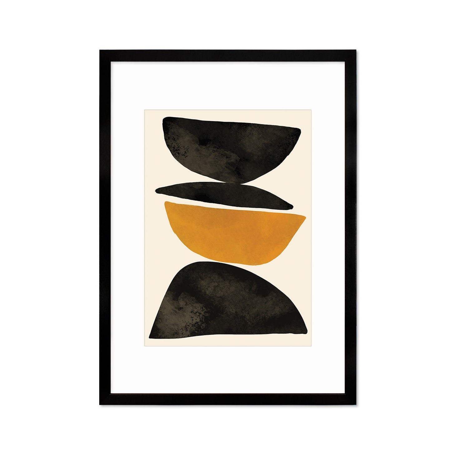 Framed Abstract Art Print Poster Wall Home Decor Modern Contemporary Brown Gold Black Calm Shapes Unique Beautiful Minimal Cairn Mid-century