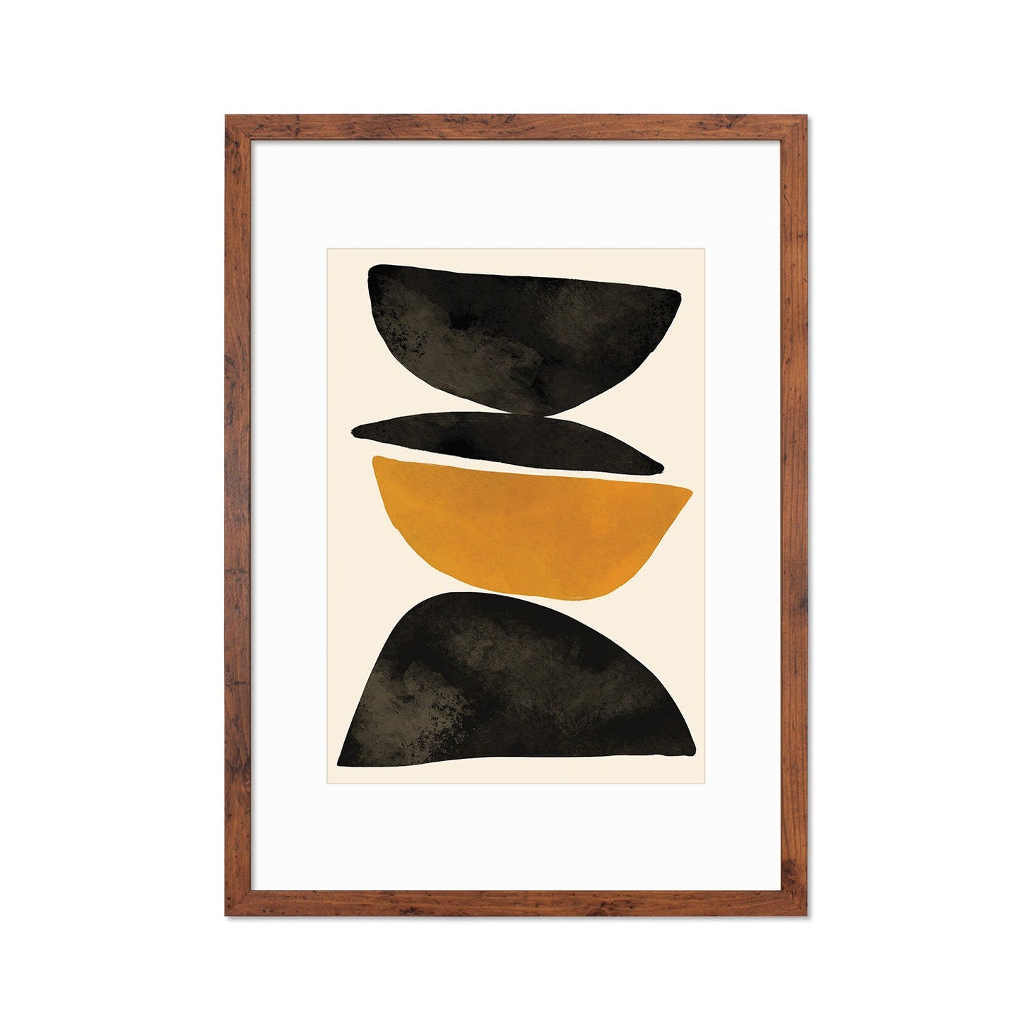 Framed Abstract Art Print Poster Wall Home Decor Modern Contemporary Brown Gold Black Calm Shapes Unique Beautiful Minimal Cairn Mid-century