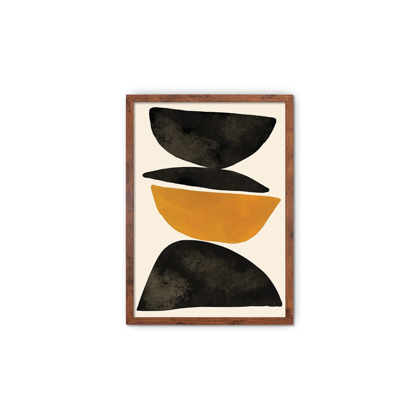 Framed Abstract Art Print Poster Wall Home Decor Modern Contemporary Brown Gold Black Calm Shapes Unique Beautiful Minimal Cairn Mid-century