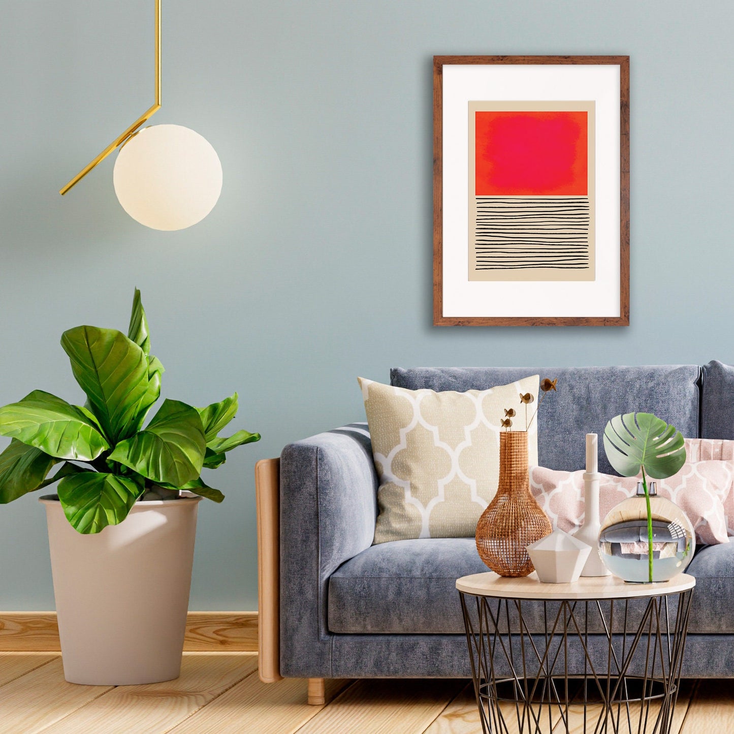 Framed Abstract Art Print Poster Wall Home Decor Modern Contemporary Pink Red Shapes Lines Colorful Unique Hand-drawn Minimal Mid-century