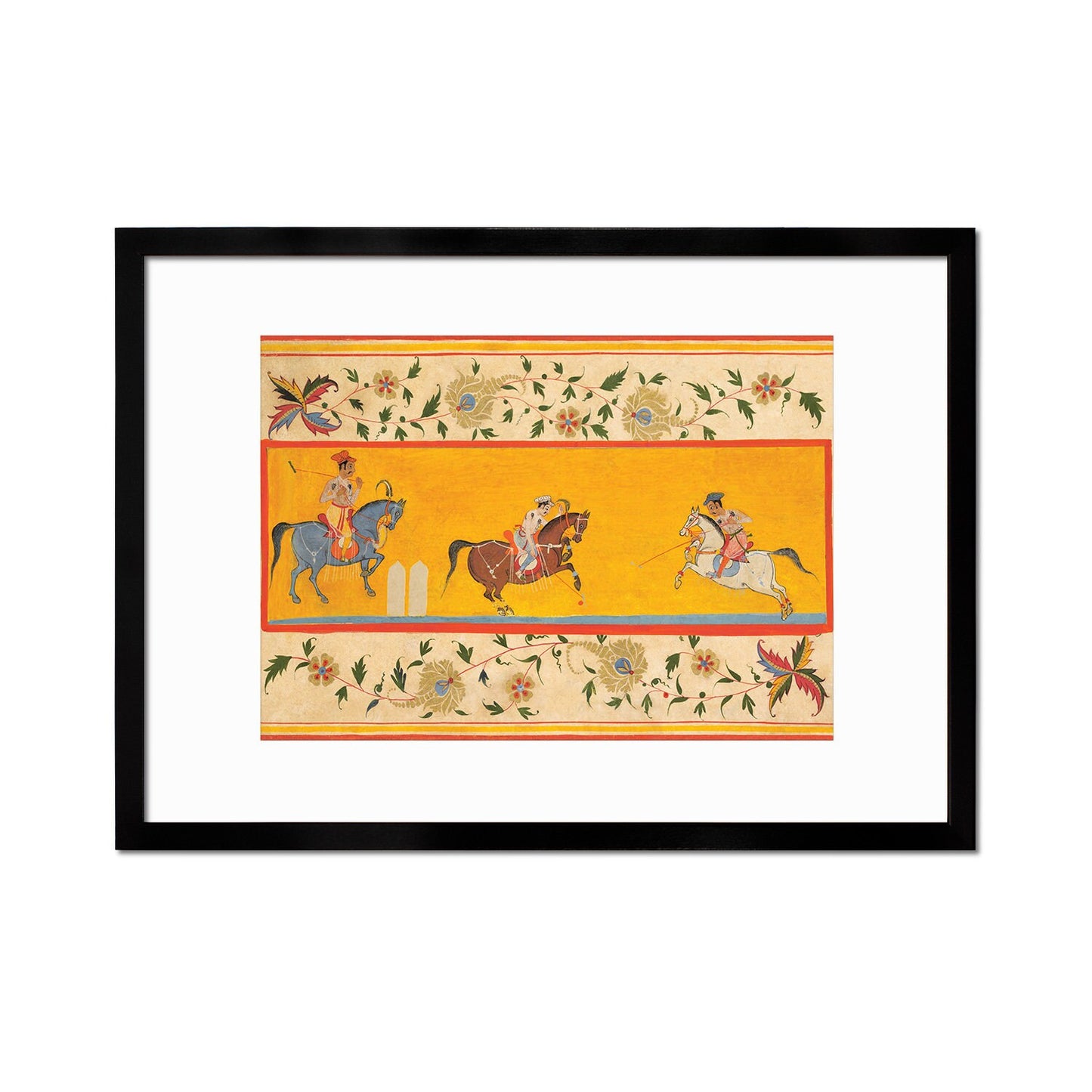 Indian Art Vintage Framed Print Poster Antique Three Polo Players Hindu Rajasthan Punjab India Kerala Maharaj Raja Painting Beautiful Frame