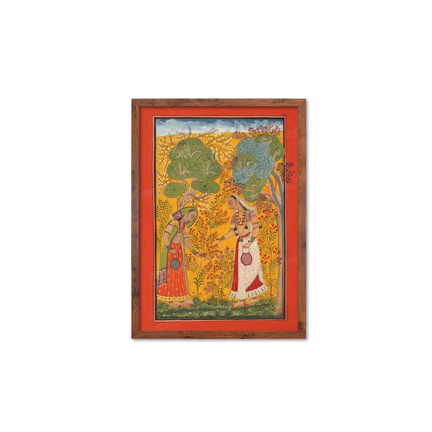 Framed Indian Art Vintage Print Poster Antique Vasanti Ragini Mehndi Henna Spring Hindu Ragamala Punjab India Painting Beautiful Garden Rani