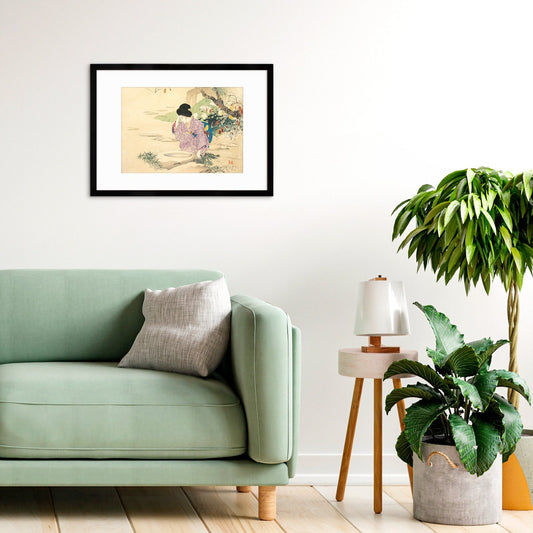 Japanese Woman Bijin Art Print Poster Woodblock Ukiyo-e Kuchi-e Kajita Hanko Framed Mounted Wall Geisha Maiko Kimono Elegant Landscape A3 A2
