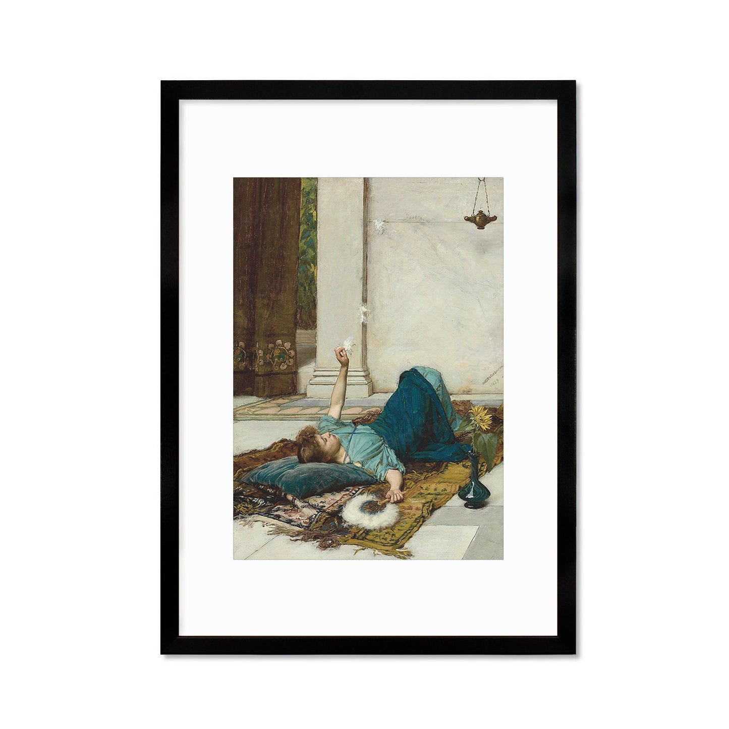 Dolce Far Niente Wall Framed Art Print Poster Pre-Raphaelite John William Waterhouse Classic Painting Elegant Room Decor Beautiful Pretty