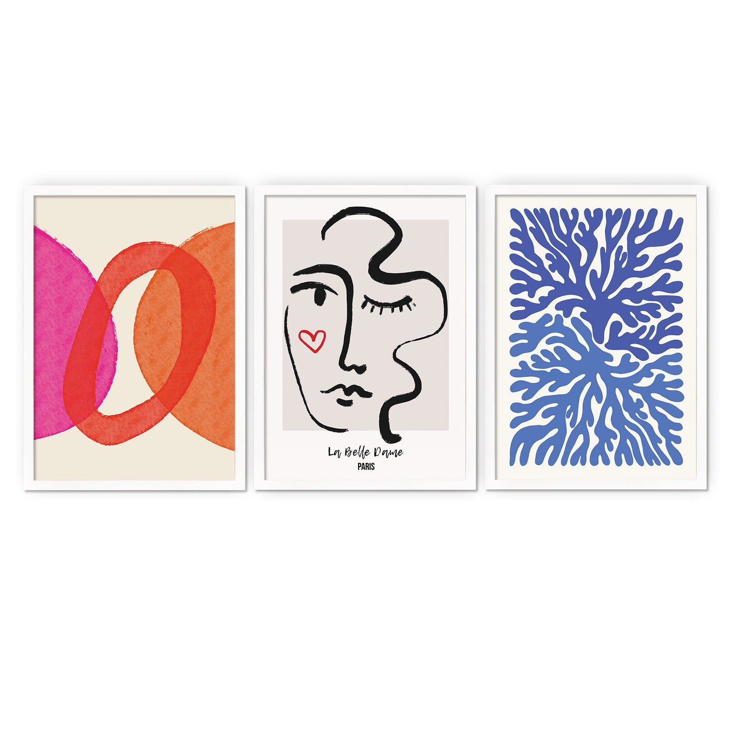 Set of 3 Three Abstract Art Print Posters Framed Frame Wall Home Decor Modern Contemporary Handdrawn Shapes Colorful Minimal Mid-century
