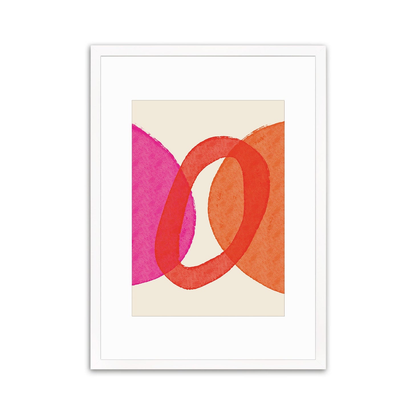 Framed Abstract Art Print Poster Wall Home Decor Modern Contemporary Pink Red Circle Shapes Colorful Unique Pretty Minimal Mid-century A3