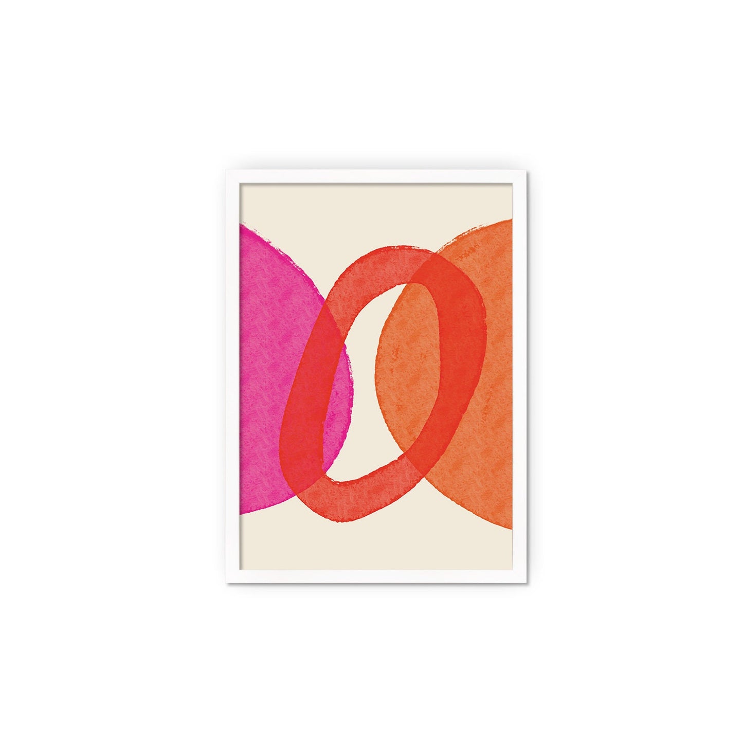 Framed Abstract Art Print Poster Wall Home Decor Modern Contemporary Pink Red Circle Shapes Colorful Unique Pretty Minimal Mid-century A3