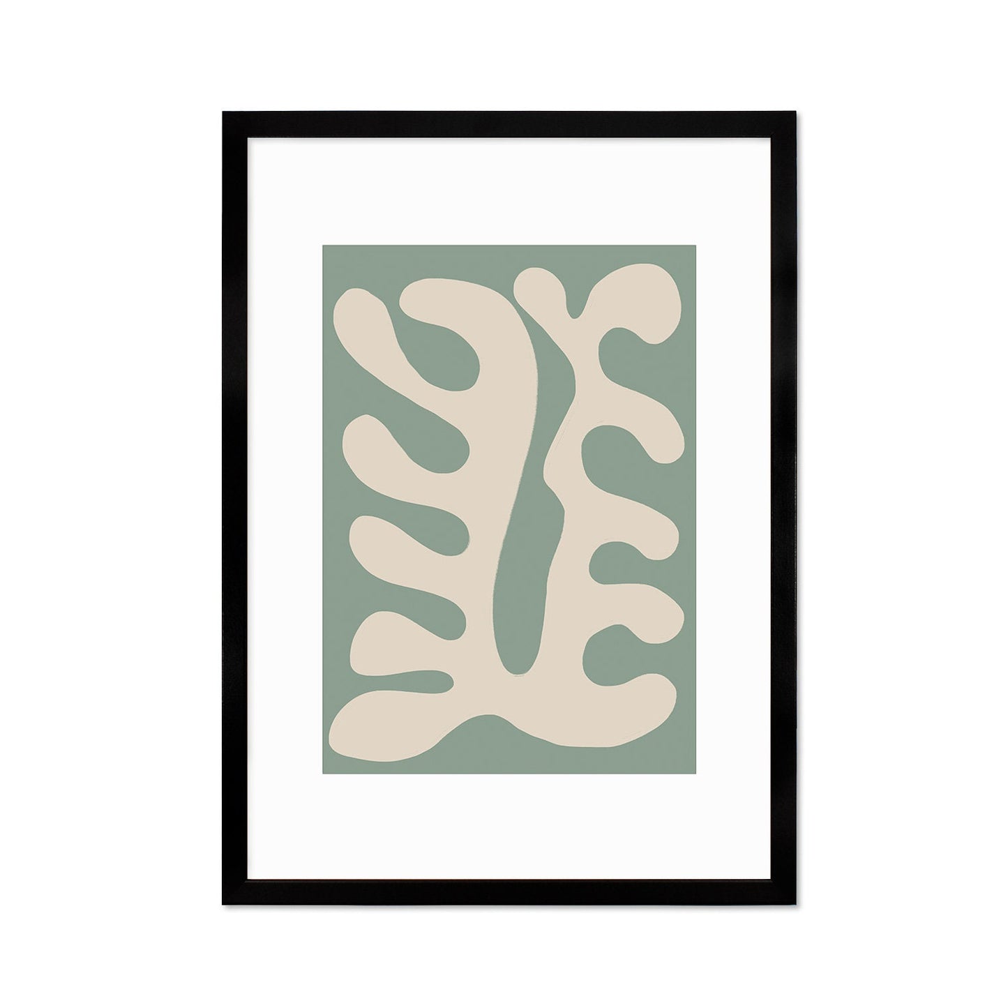 Framed Abstract Art Print Poster Wall Home Decor Modern Contemporary Green Matisse Leaf Cut-out Unique Minimal Organic Boho Mid-century Palm