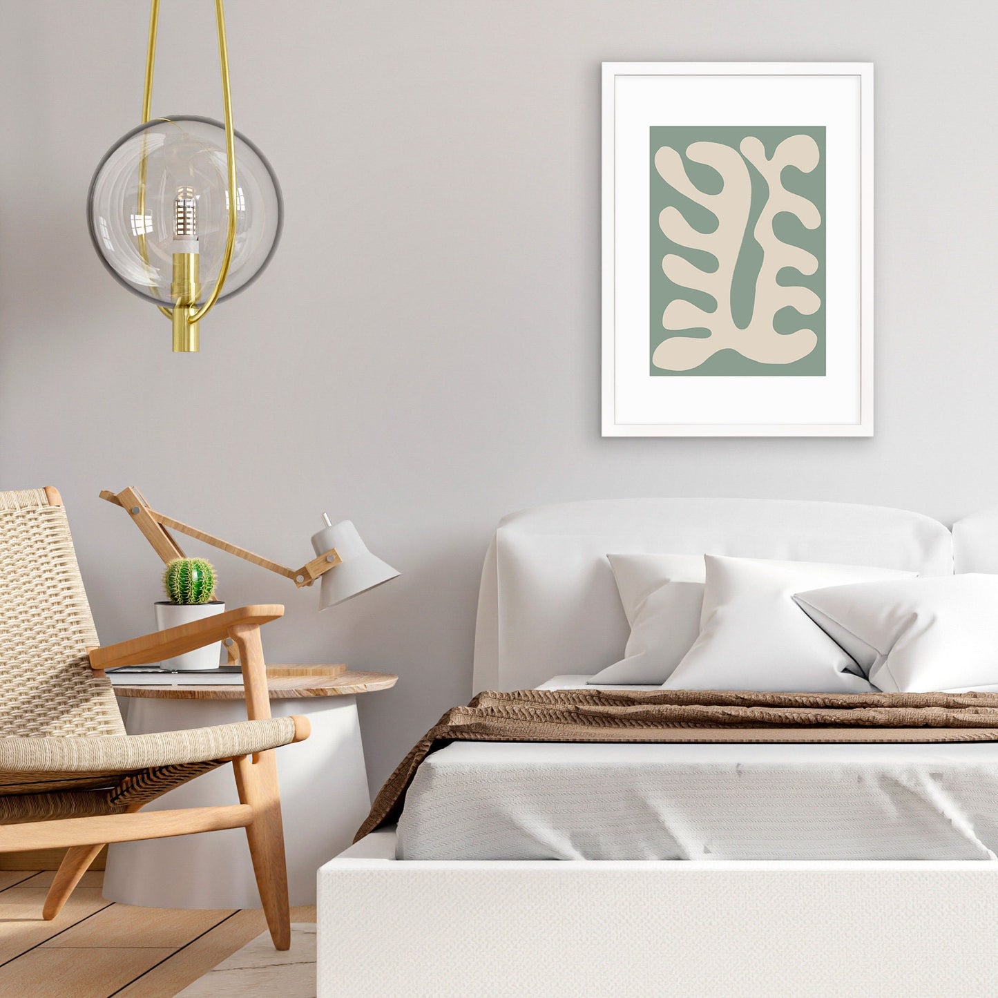 Framed Abstract Art Print Poster Wall Home Decor Modern Contemporary Green Matisse Leaf Cut-out Unique Minimal Organic Boho Mid-century Palm